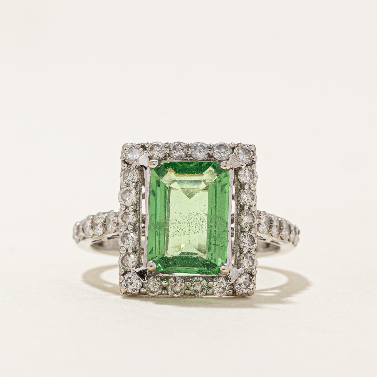Tsavorite Garnet & Diamond Halo Ring | 2.25ct, 1.08ctw | SZ 7