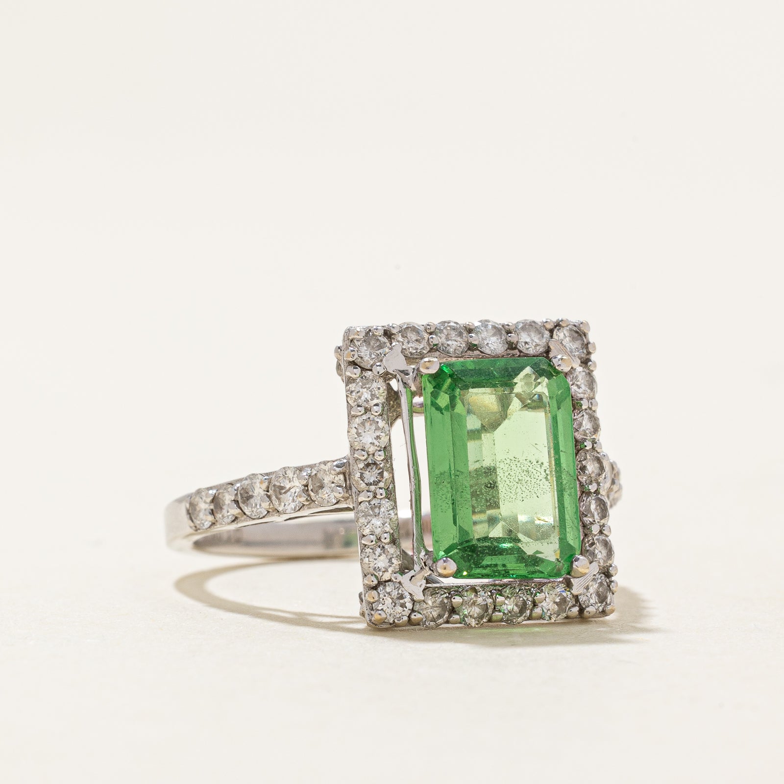 Tsavorite Garnet & Diamond Halo Ring | 2.25ct, 1.08ctw | SZ 7