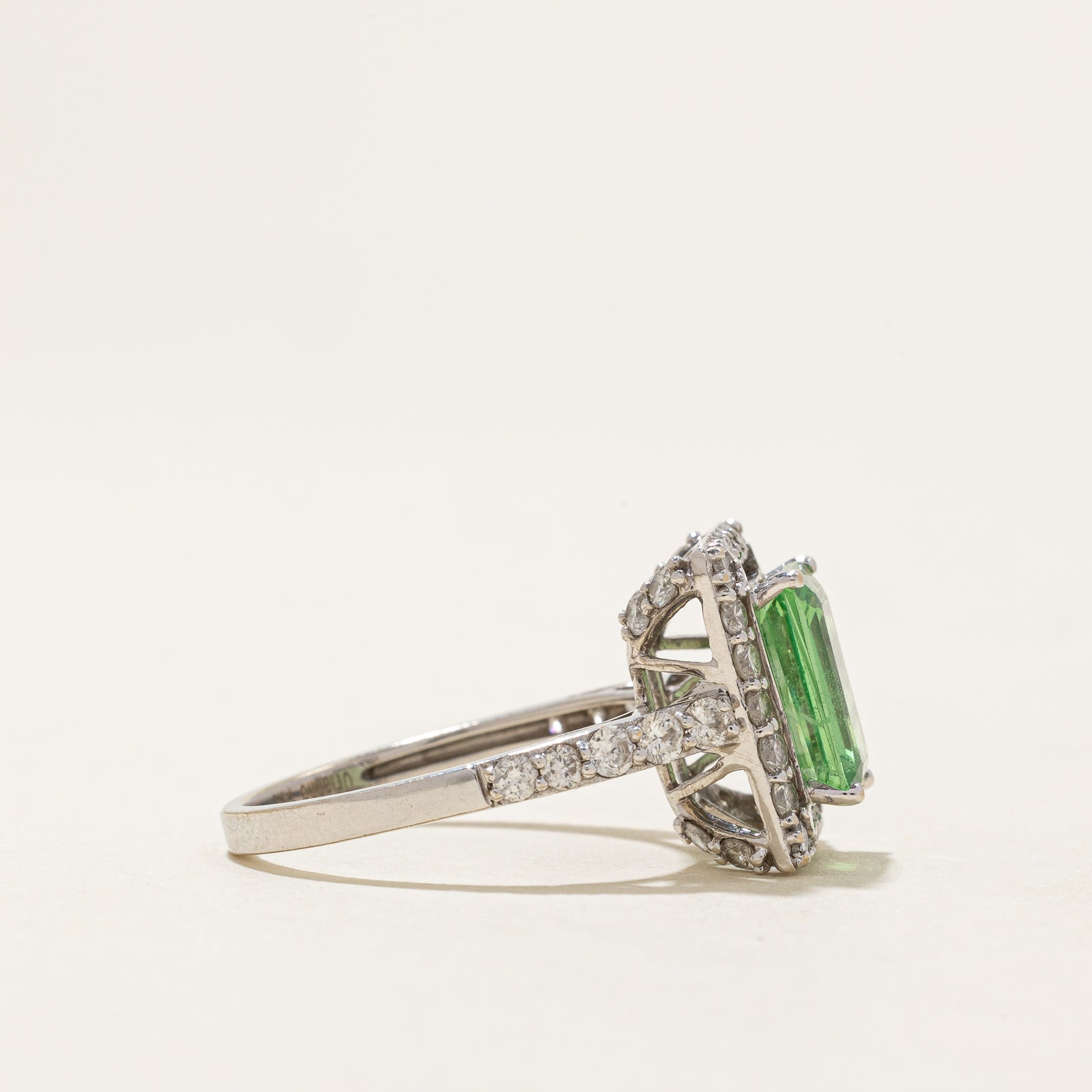 Tsavorite Garnet & Diamond Halo Ring | 2.25ct, 1.08ctw | SZ 7