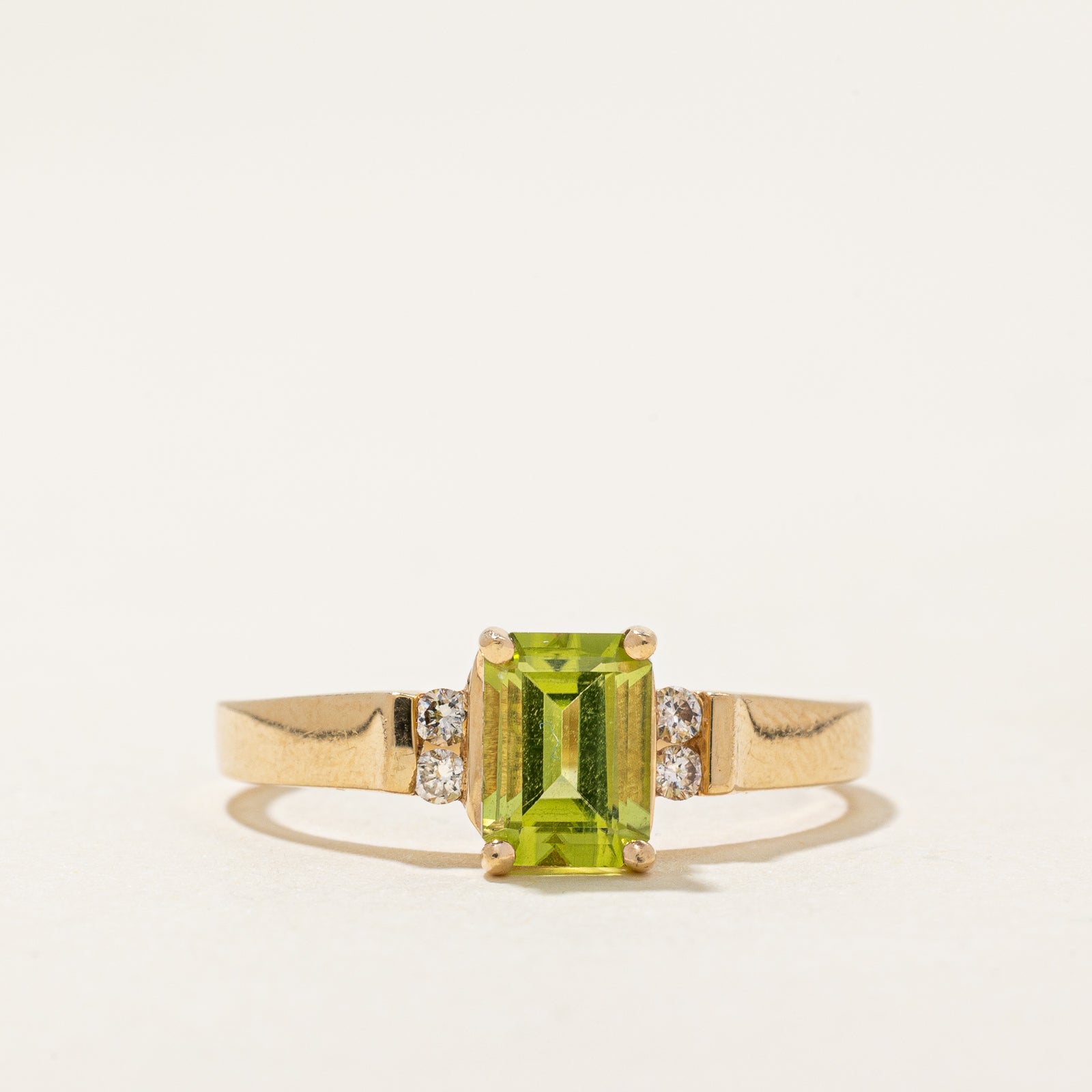 Emerald Cut Peridot & Diamond Ring | 0.95ct, 0.08ctw | SZ 8.25
