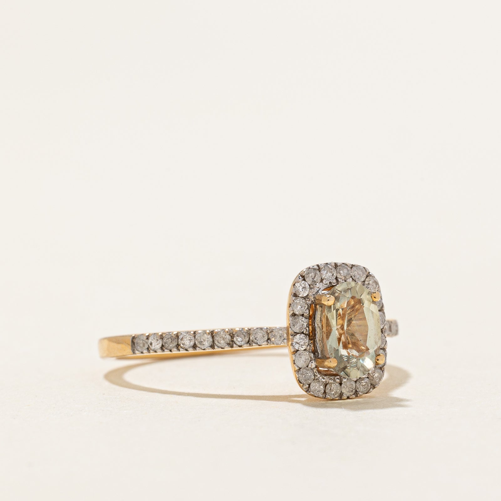 Oval Cut Peridot & Diamond Halo Ring | 0.38ct, 0.20ctw | SZ 6.75