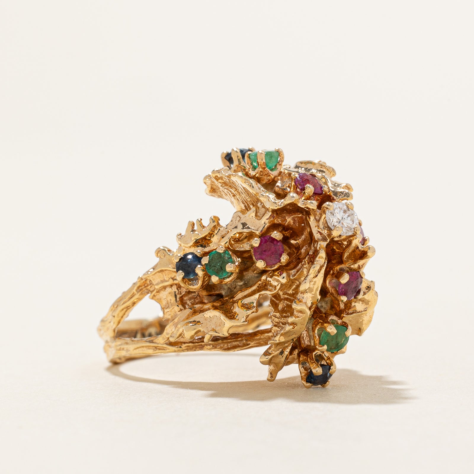 Multi Gemstone & Diamond Abstract Cocktail Ring | 0.80ctw, 0.09ct | SZ 5.25