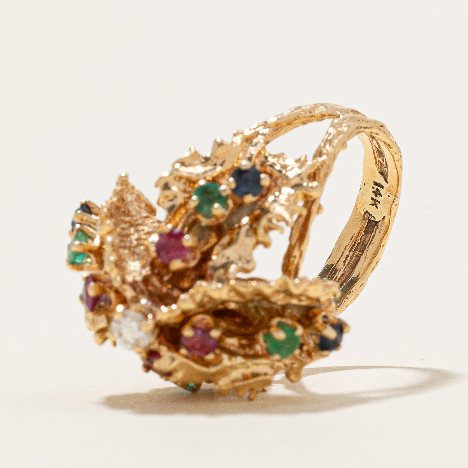 Multi Gemstone & Diamond Abstract Cocktail Ring | 0.80ctw, 0.09ct | SZ 5.25