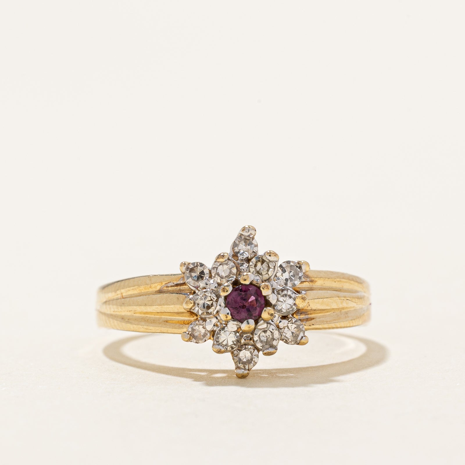 Ruby & Diamond Petal Ring | 0.10ct, 0.24ctw | SZ 8