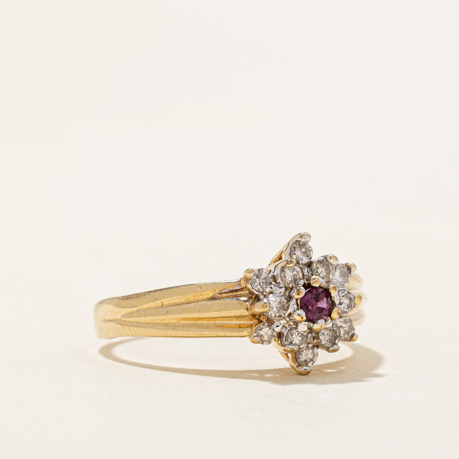 Ruby & Diamond Petal Ring | 0.10ct, 0.24ctw | SZ 8