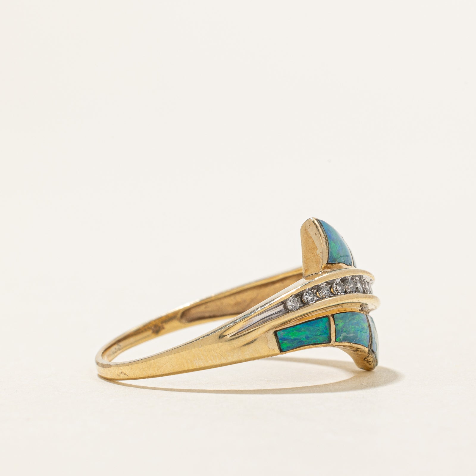 Opal & Diamond Wave Bypass Ring | 1.00ctw, 0.10ctw | SZ 9.25