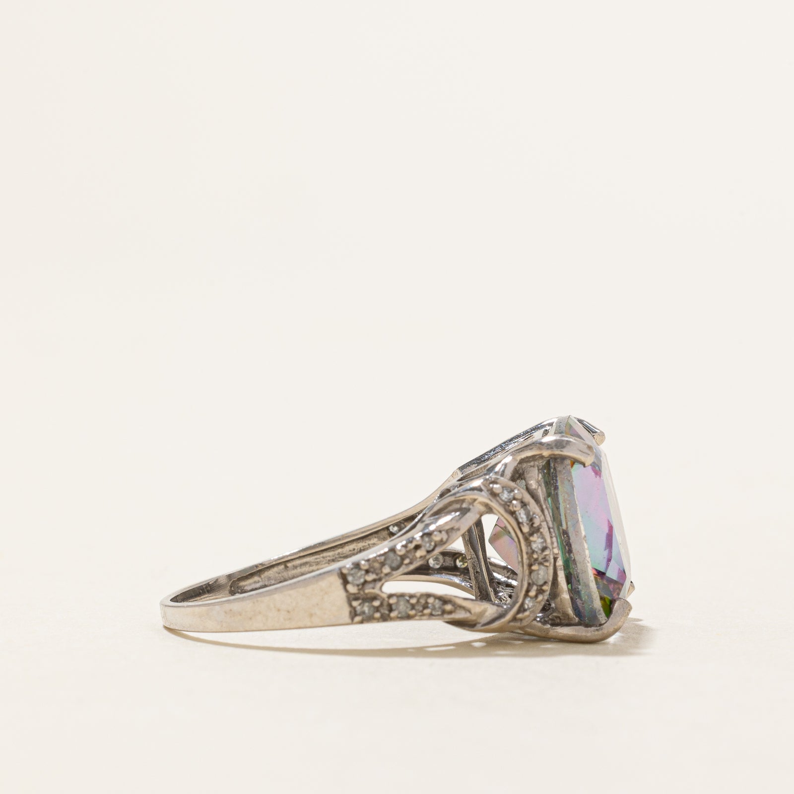 Cushion Cut Mystic Topaz & Diamond Cocktail Ring | 9.00ct, 0.10ctw | SZ 7.25