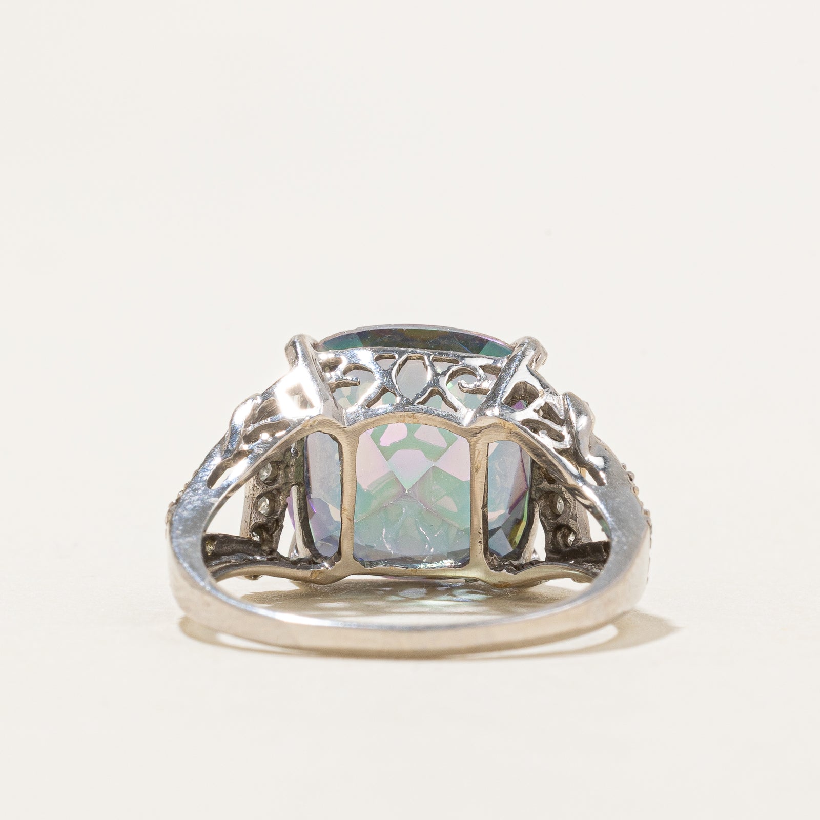Cushion Cut Mystic Topaz & Diamond Cocktail Ring | 9.00ct, 0.10ctw | SZ 7.25