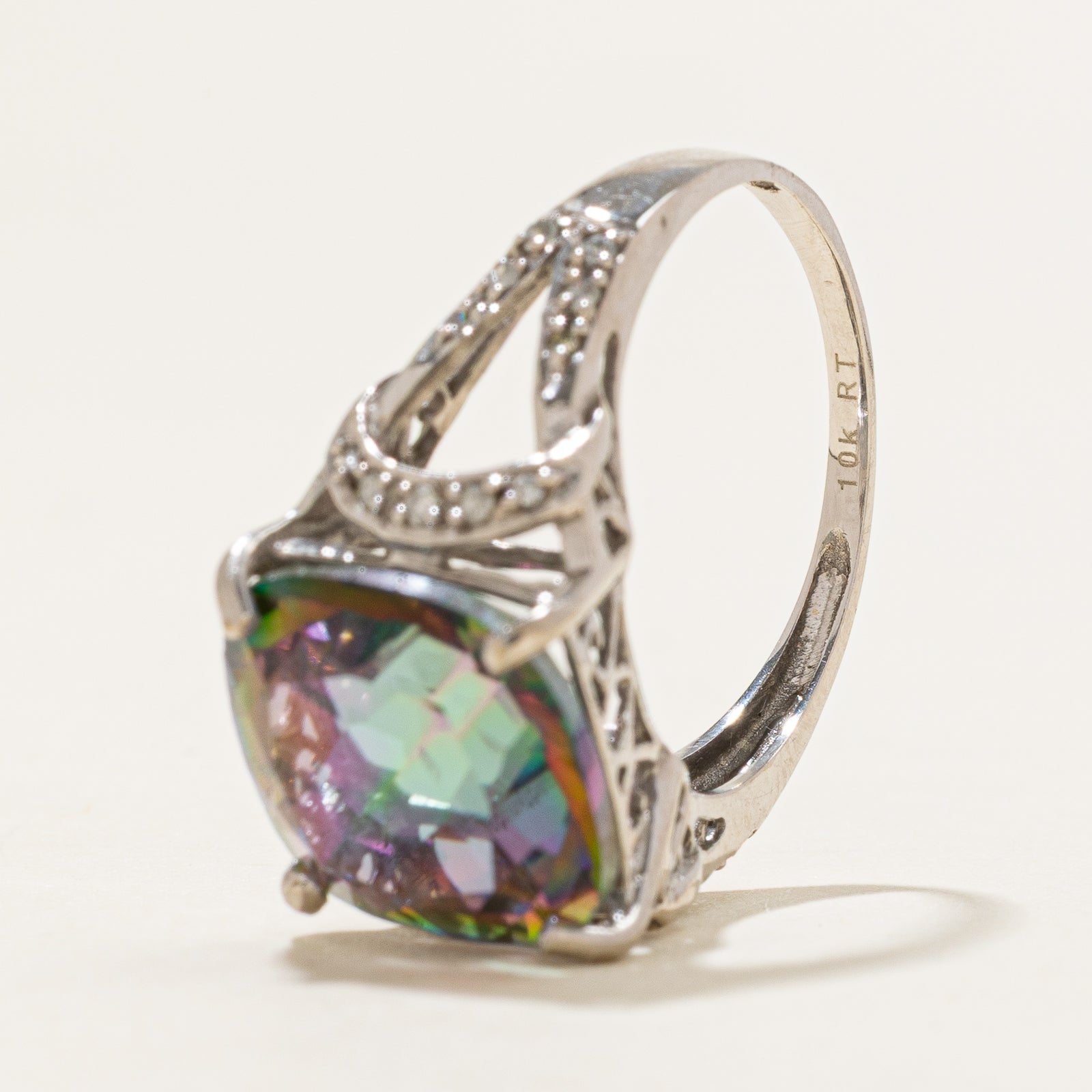 Cushion Cut Mystic Topaz & Diamond Cocktail Ring | 9.00ct, 0.10ctw | SZ 7.25