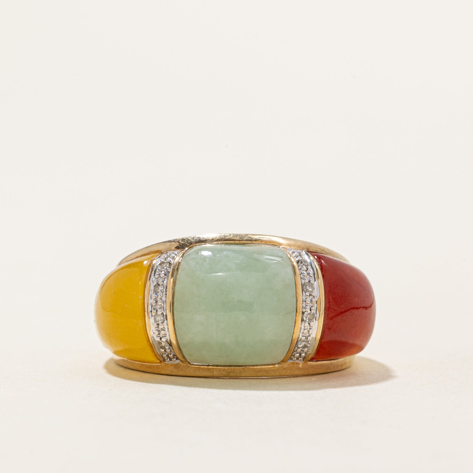 Multi Coloured Jadeite & Diamond Dome Ring | 10.00ctw, 0.03ct | SZ 7