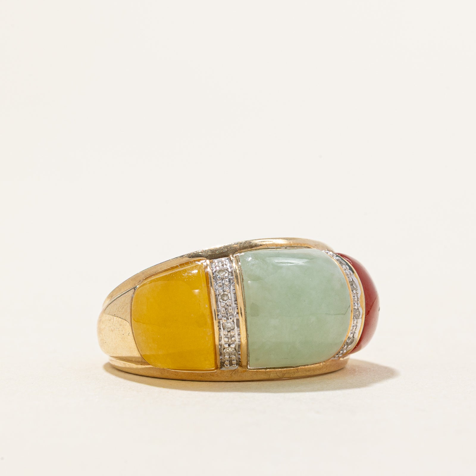 Multi Coloured Jadeite & Diamond Dome Ring | 10.00ctw, 0.03ct | SZ 7