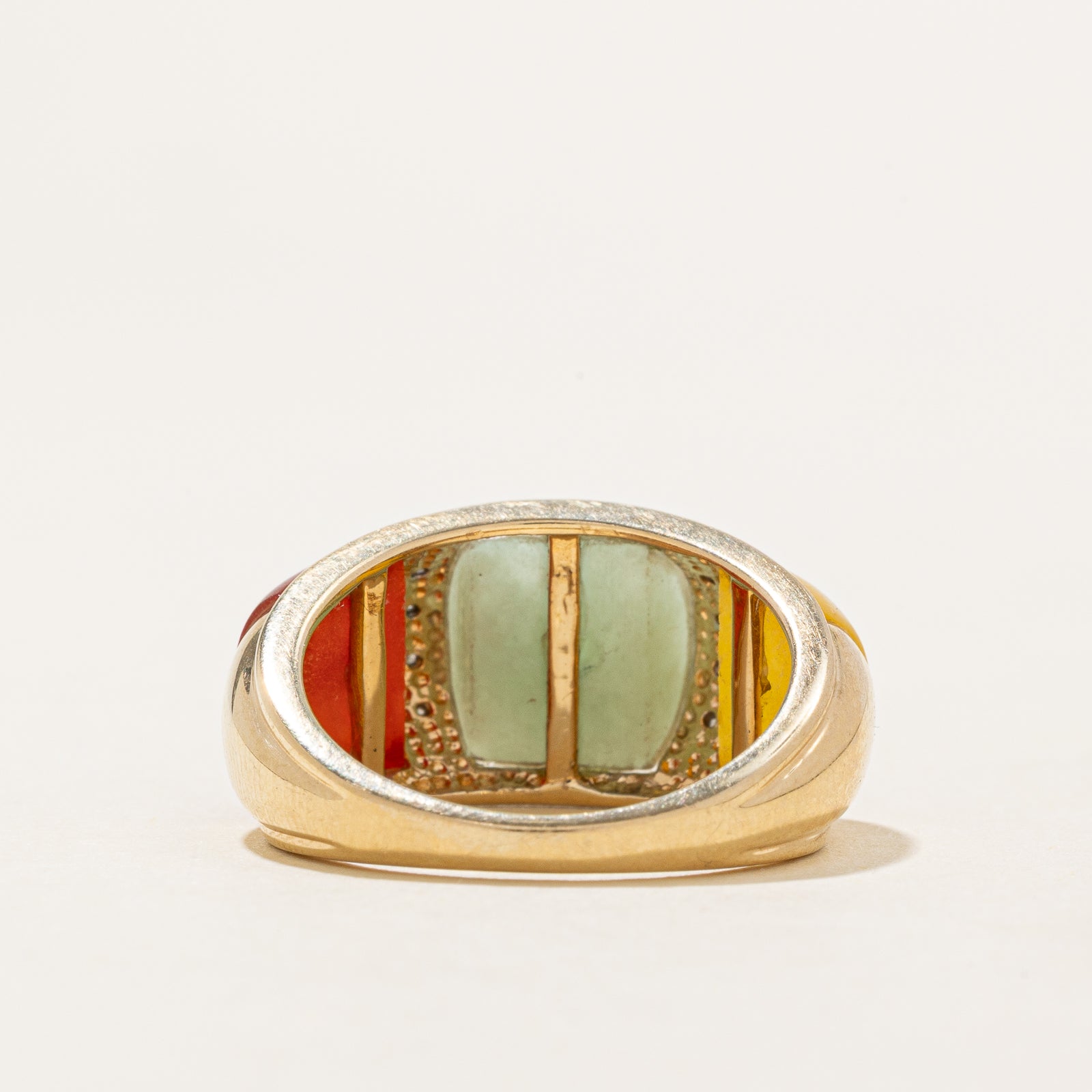 Multi Coloured Jadeite & Diamond Dome Ring | 10.00ctw, 0.03ct | SZ 7