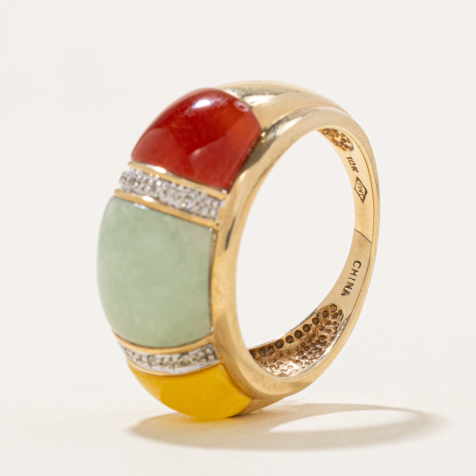 Multi Coloured Jadeite & Diamond Dome Ring | 10.00ctw, 0.03ct | SZ 7