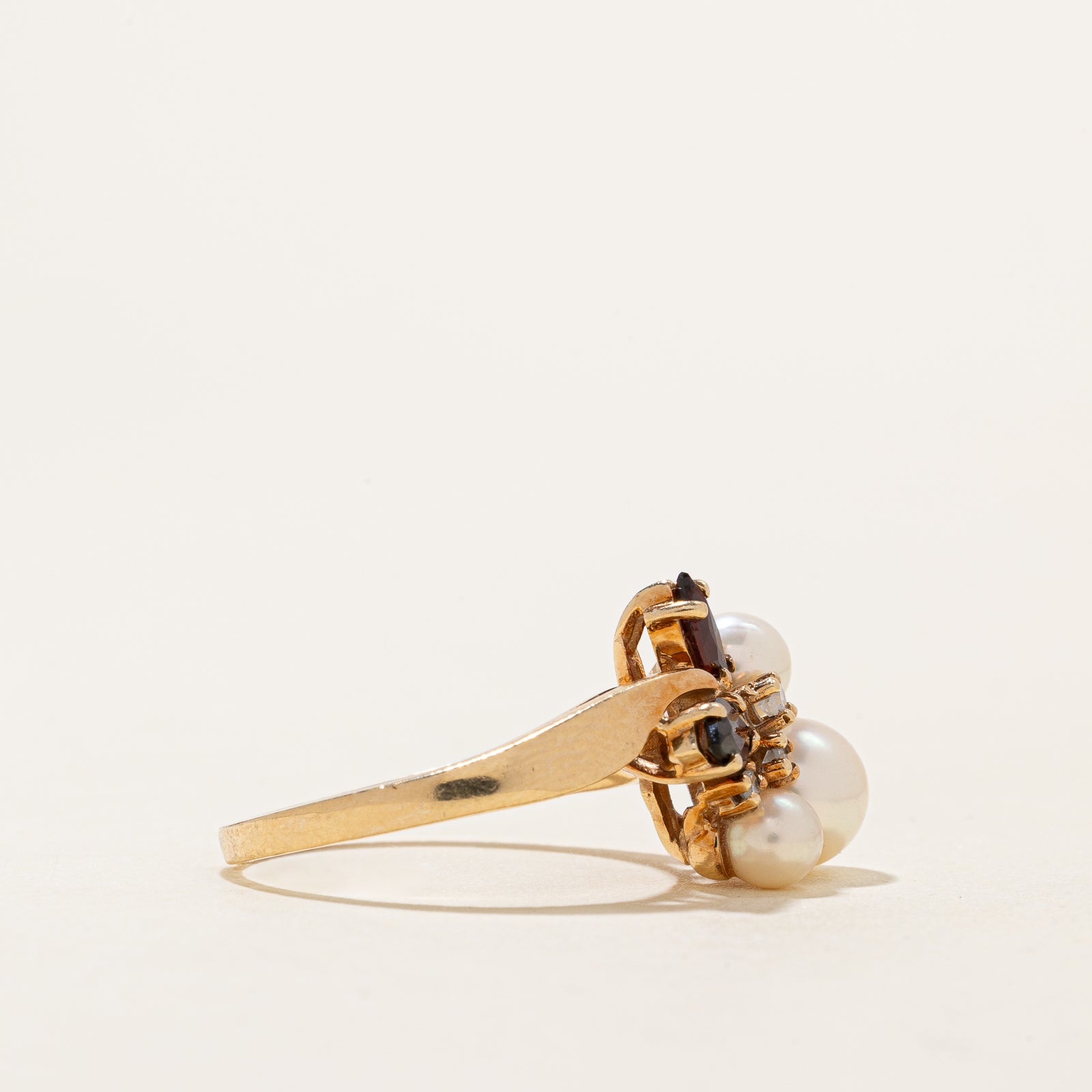 Pearl, Garnet & Diamond Ring | 0.35ctw, 0.05ctw | SZ 7.5