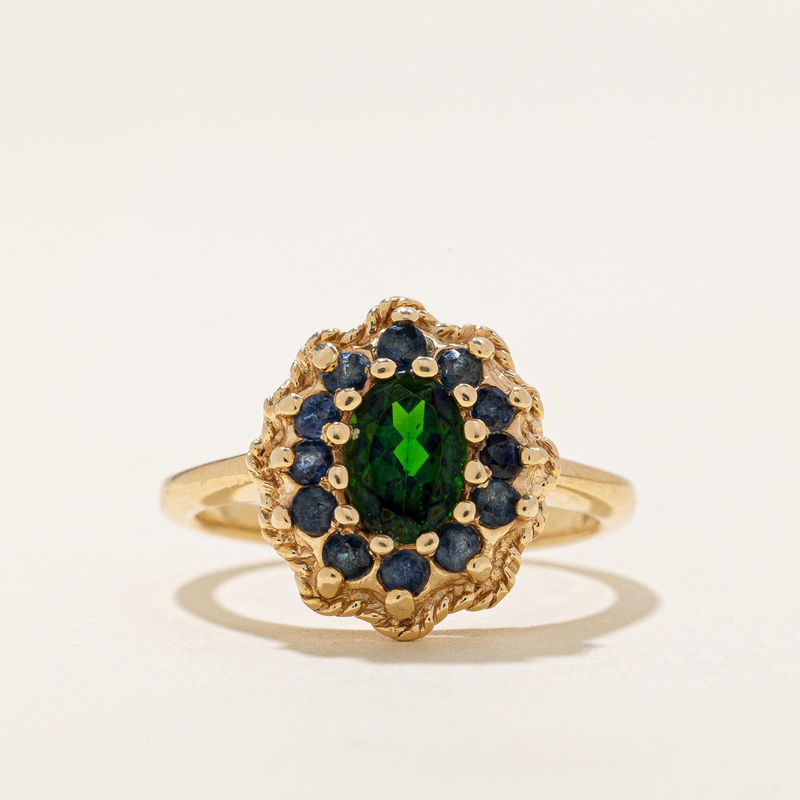Chrome Diopside & Sapphire Halo Ring | 1.35ctw | SZ 7
