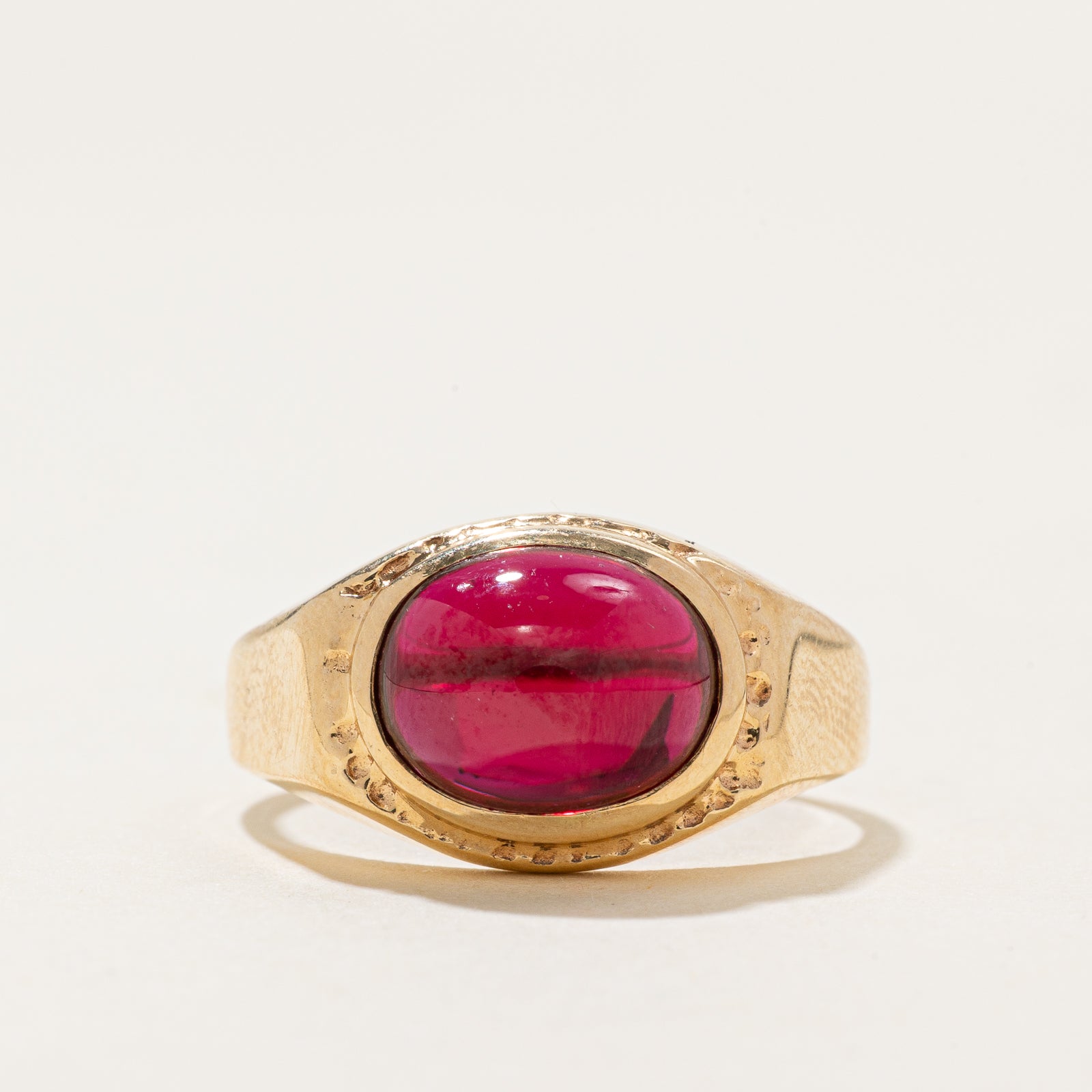 East West Oval Cabochon Synthetic Ruby Ring SZ