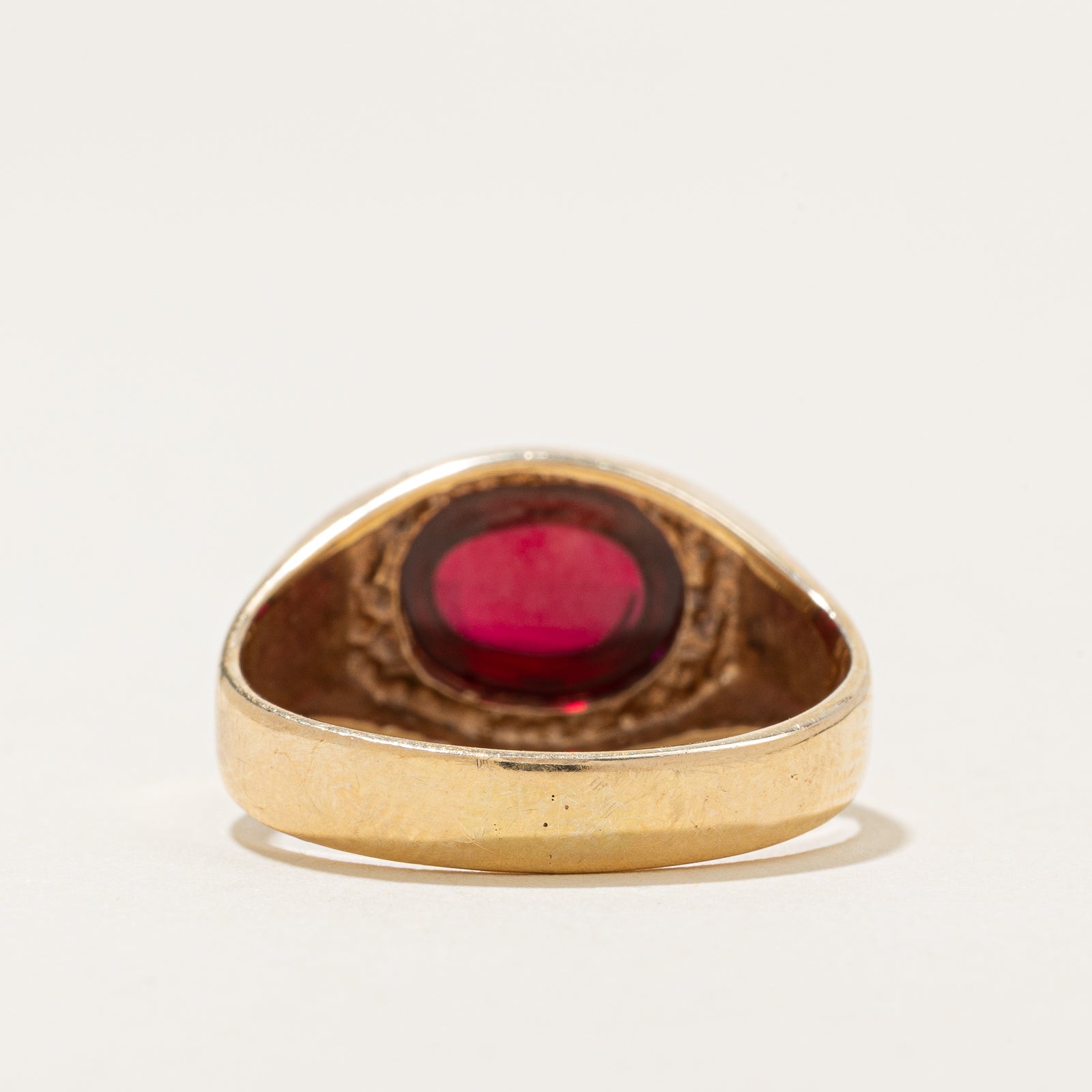 East West Oval Cabochon Synthetic Ruby Ring | 4.00ct | SZ 7.5