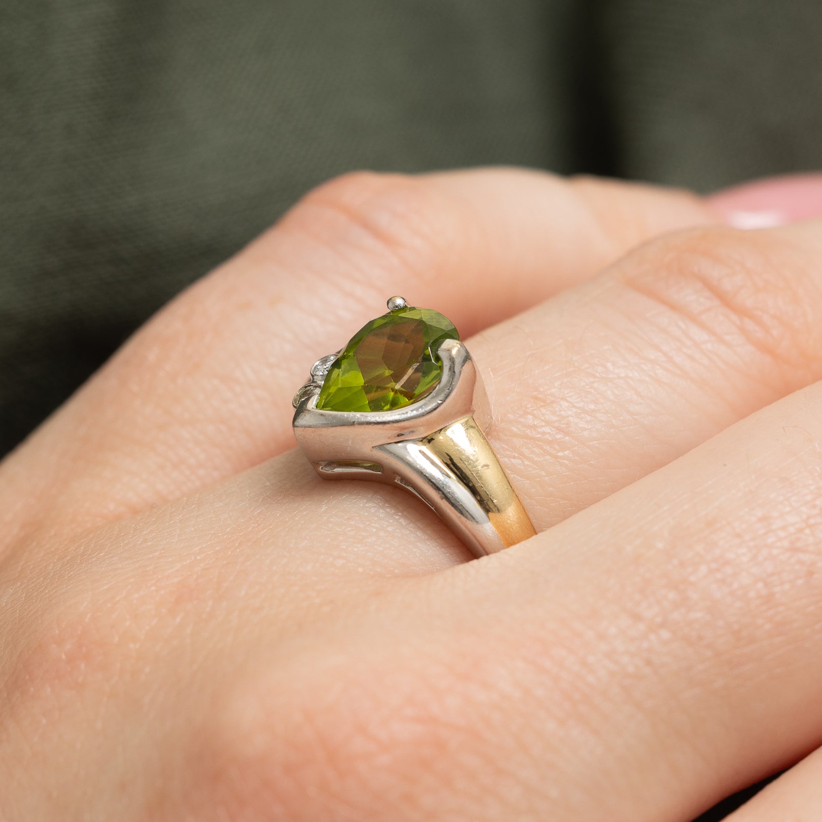 Pear Cut Peridot & Diamond Bypass Ring | 2.00ct, 0.04ctw | SZ 6
