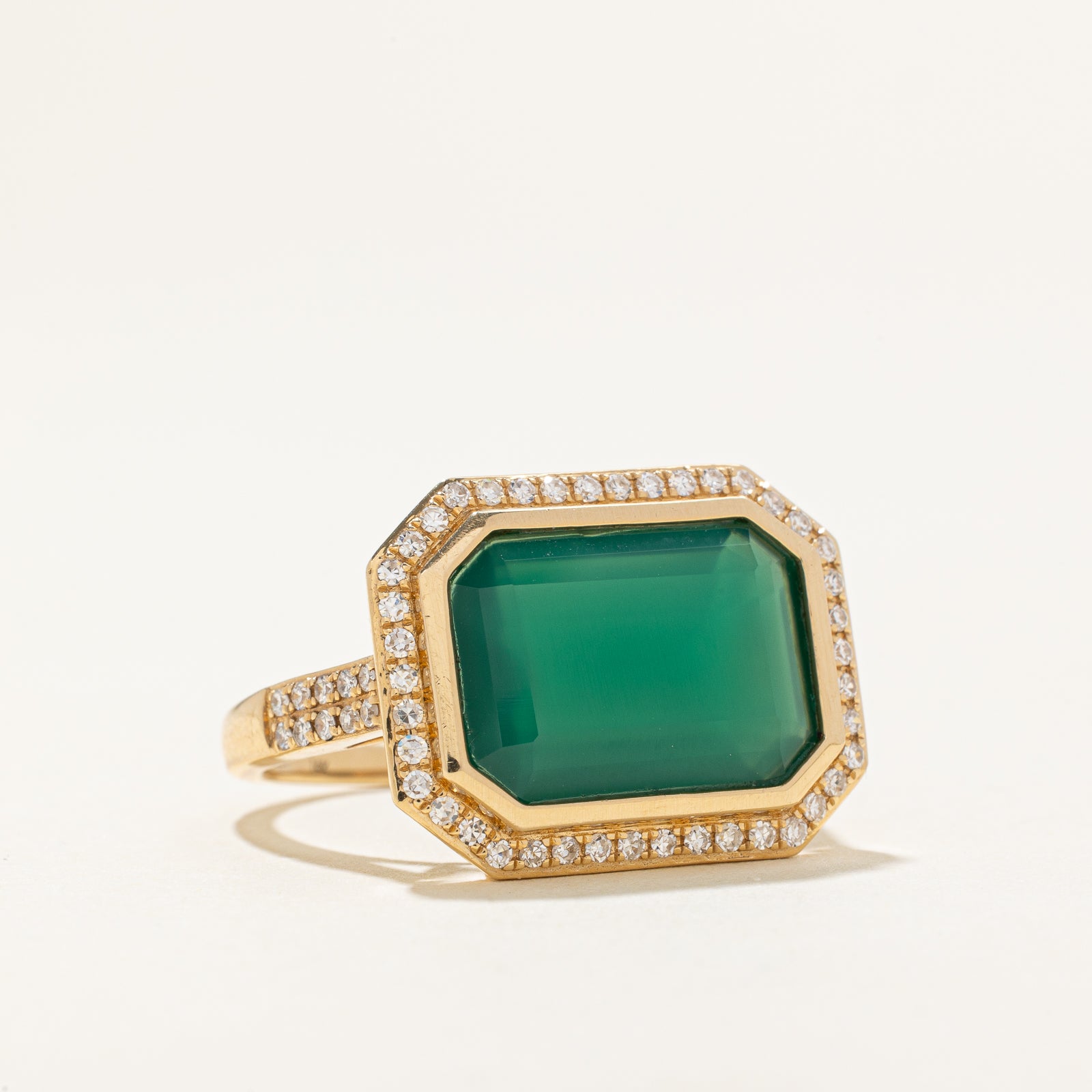 'Effy' Green Onyx & Diamond Halo Cocktail Ring | 5.00ct, 0.31ctw | SZ 7.25
