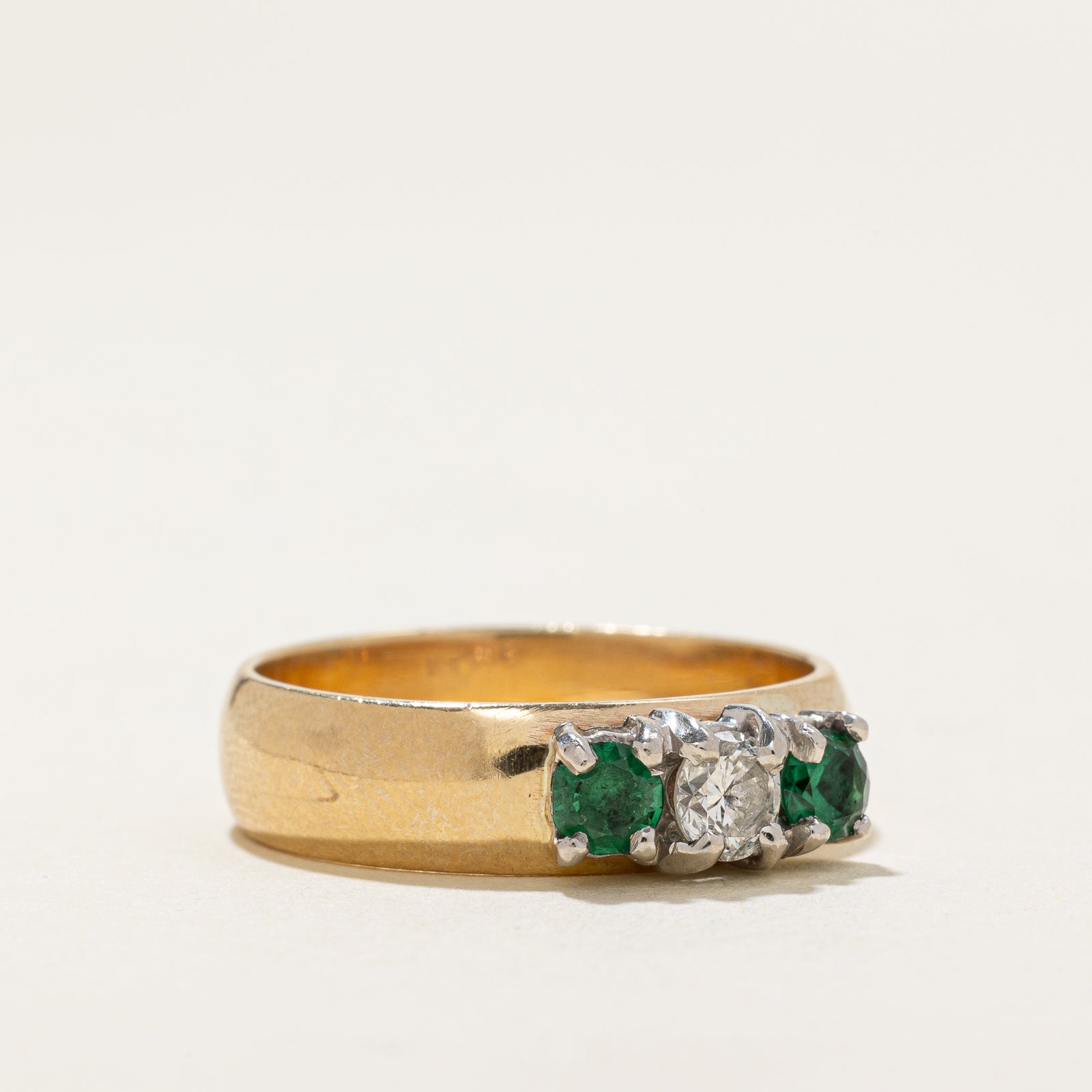 Three Stone Synthetic Spinel & Diamond Ring | 0.24ctw, 0.30ct | SZ 7.75