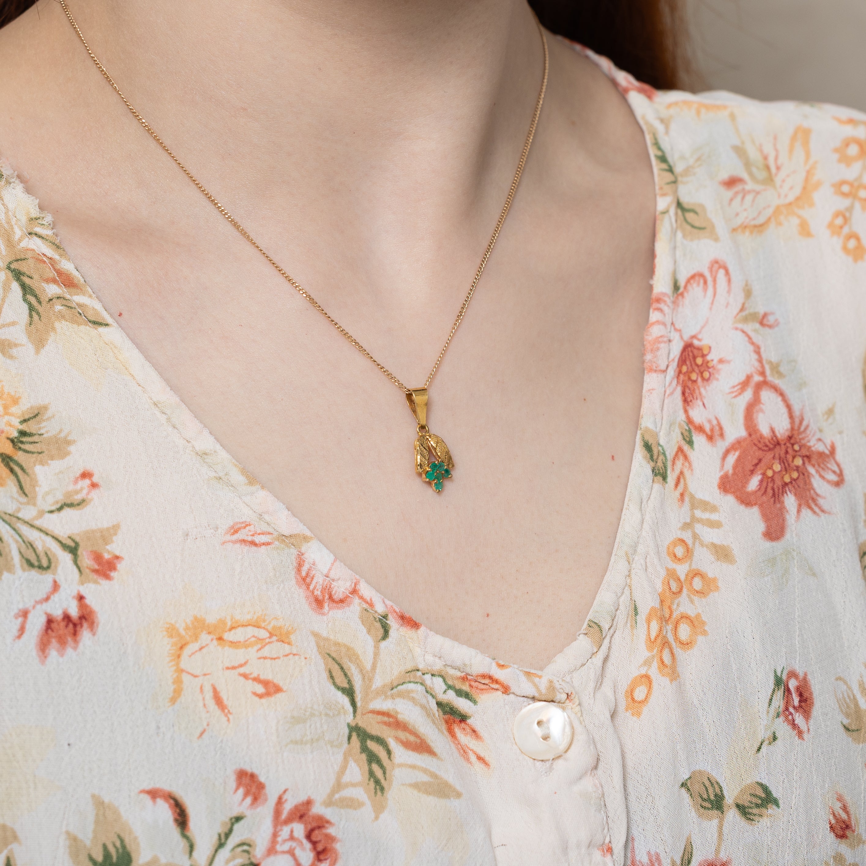 Emerald Textured Floral Pendant | 0.20ctw