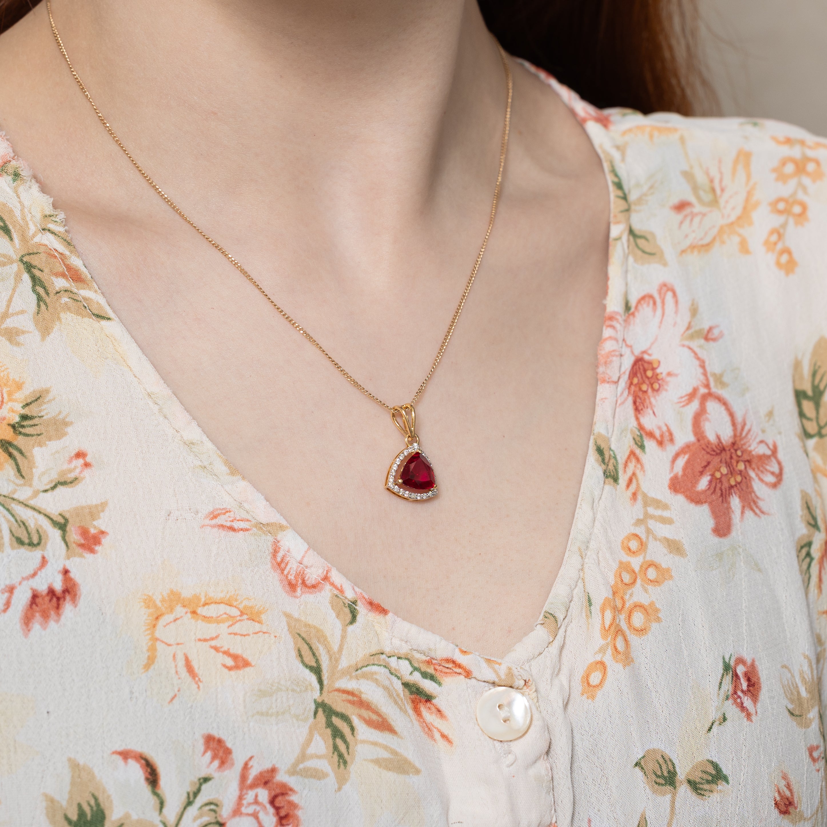 Synthetic Ruby & Diamond Halo Pendant | 3.25ct, 0.31ctw