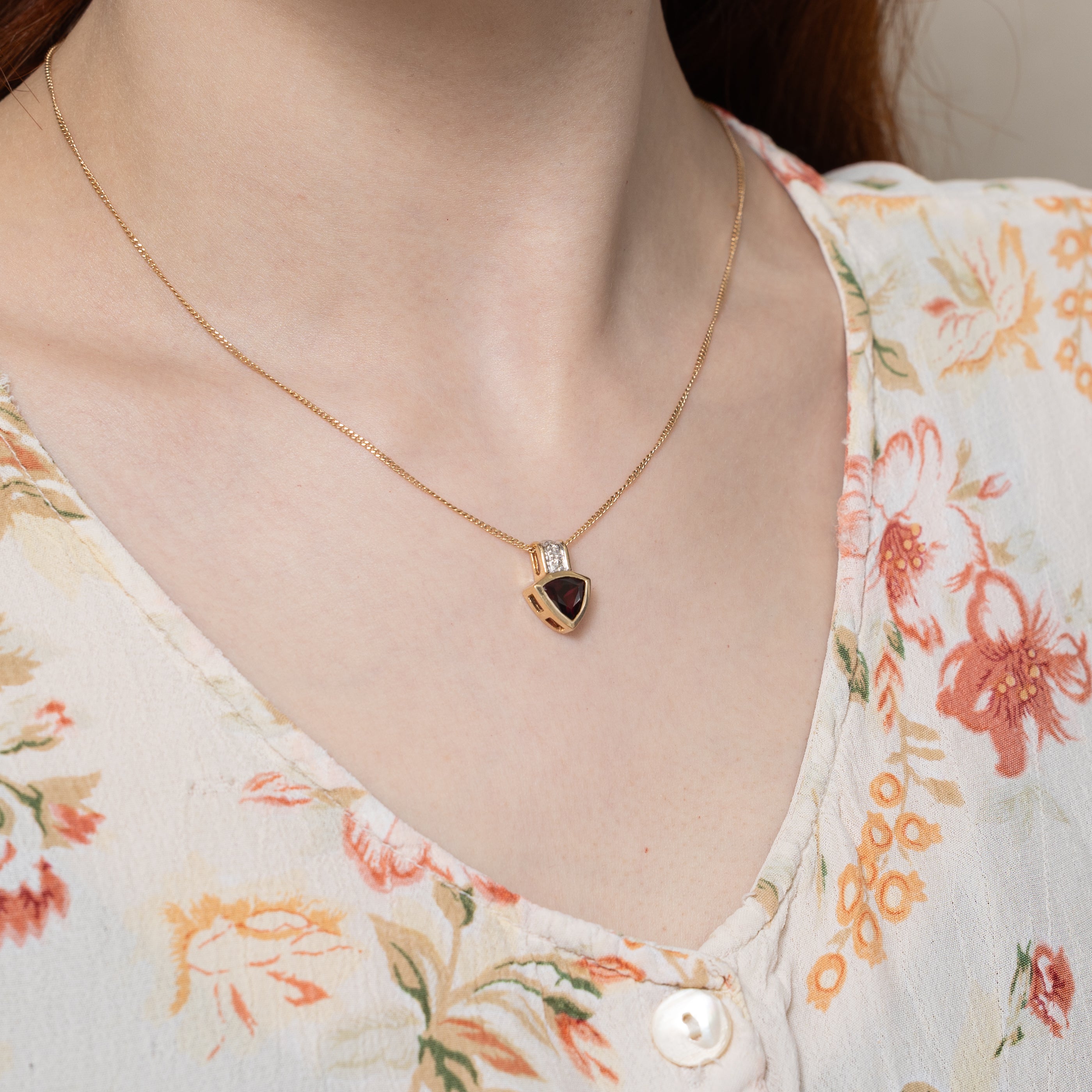 Trillion Cut Garnet & Diamond Pendant | 1.60ct, 0.04ctw