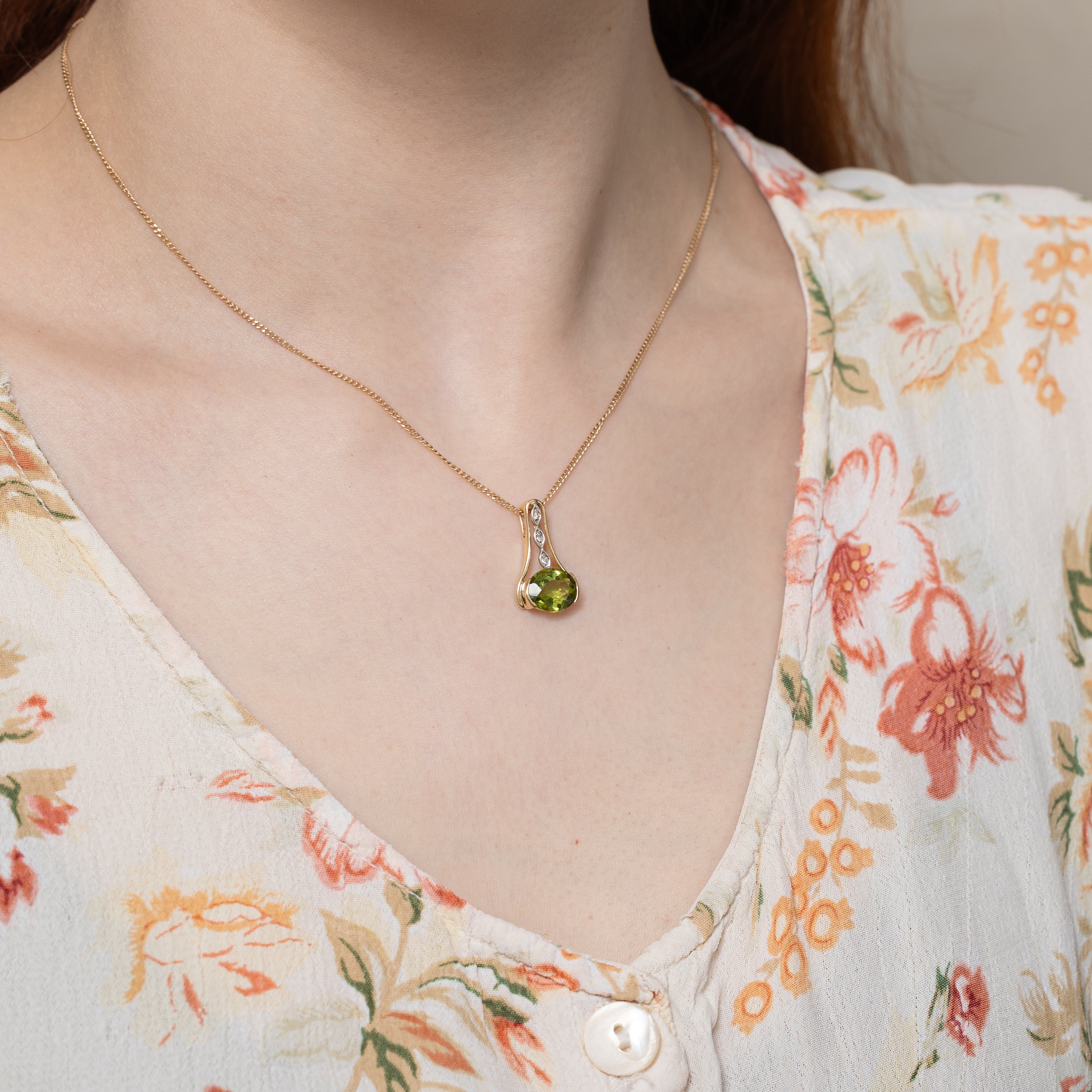 Green Paste & Diamond Drop Pendant | 3.20ct, 0.02ctw
