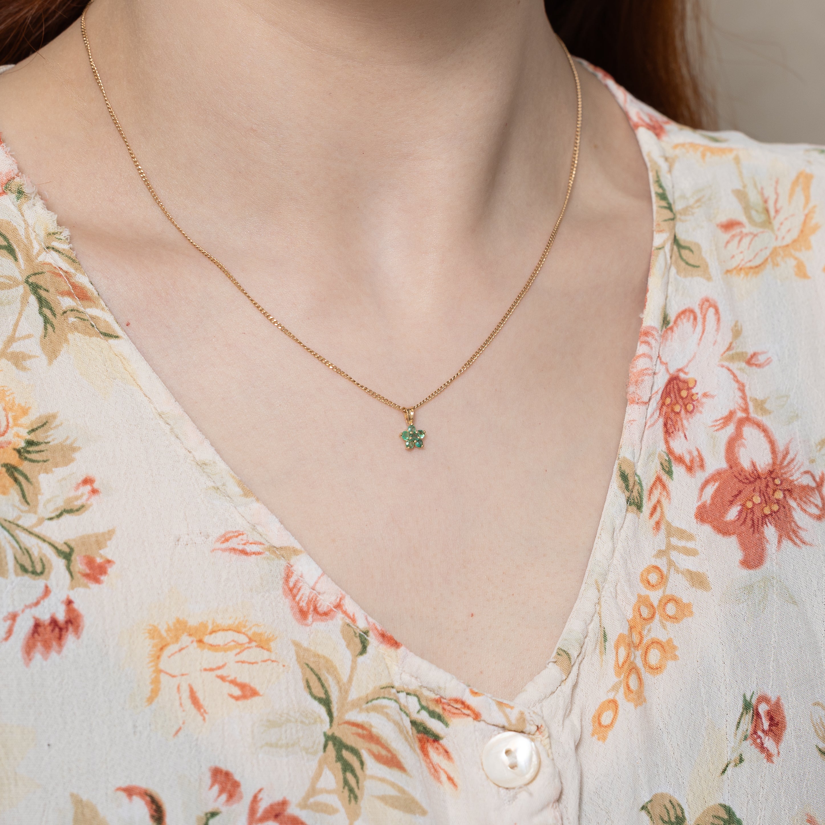 Emerald Flower Cluster Pendant | 0.18ctw