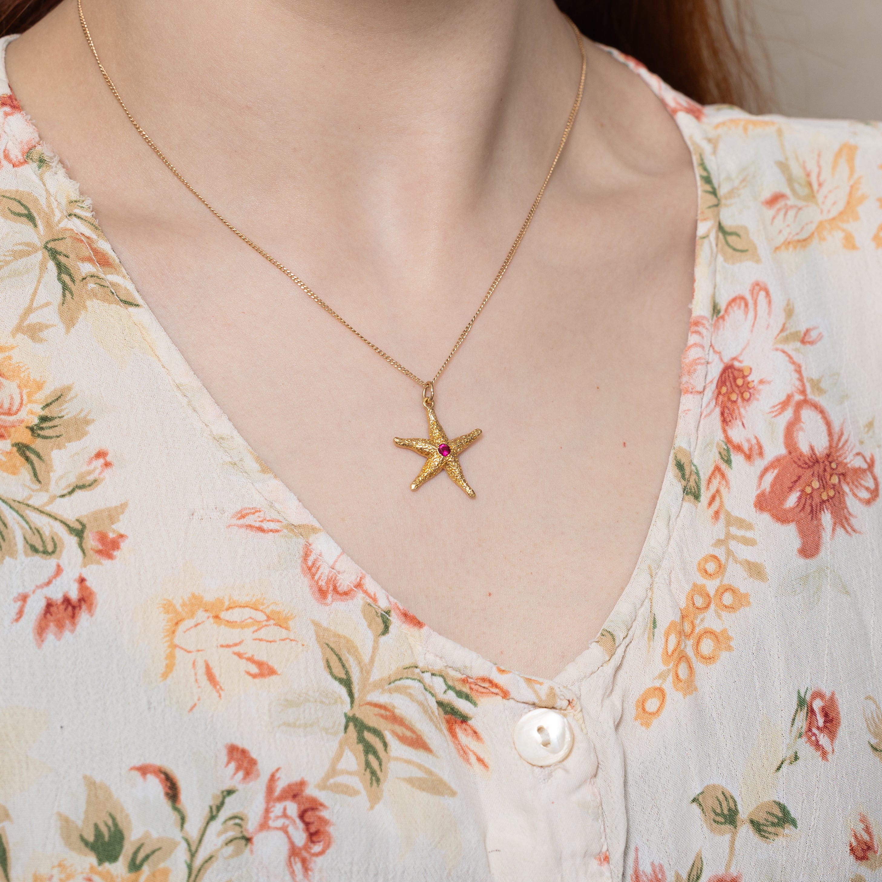 Synthetic Ruby Starfish Pendant | 0.10ct