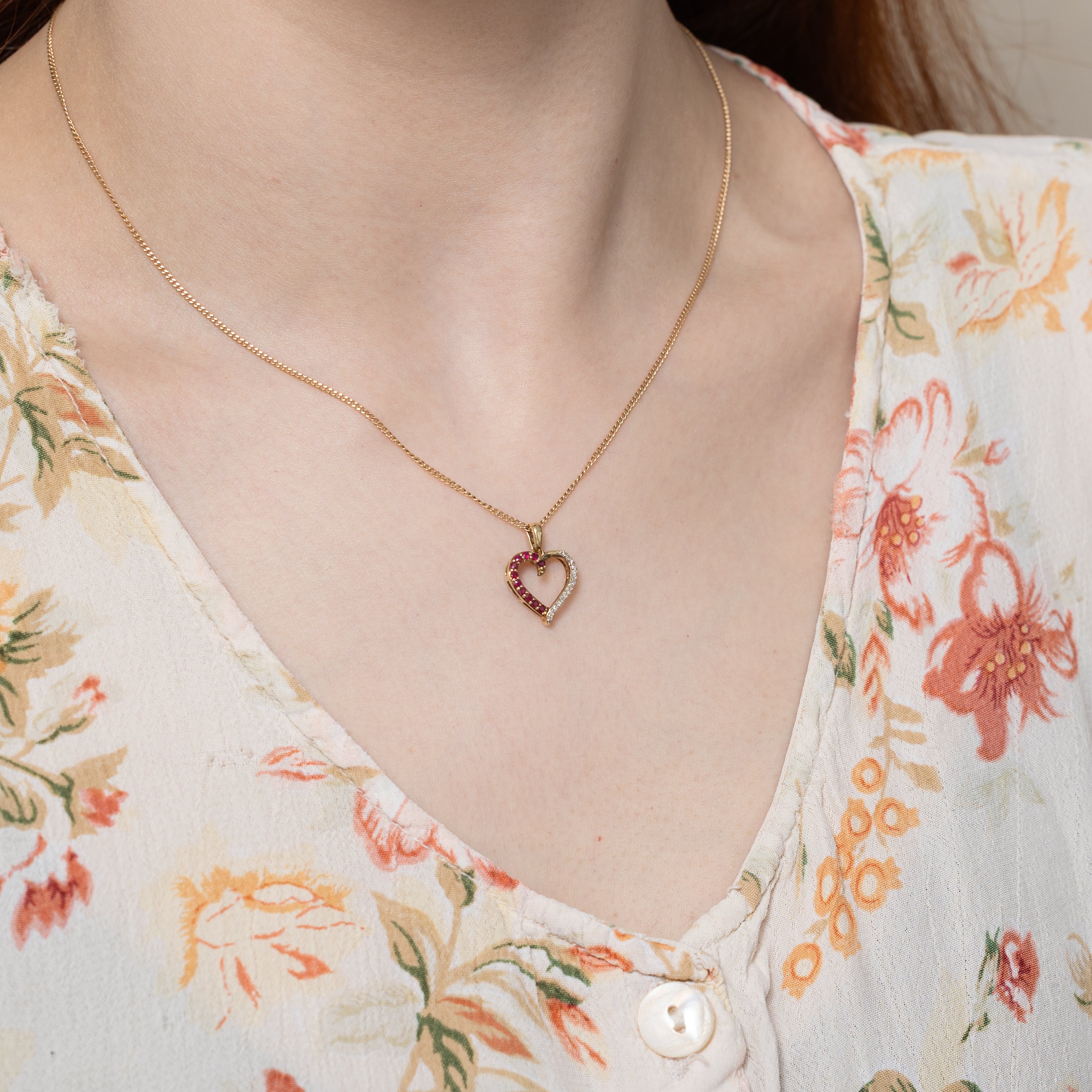 Ruby & Diamond Open Heart Pendant | 0.22ctw, 0.05ctw