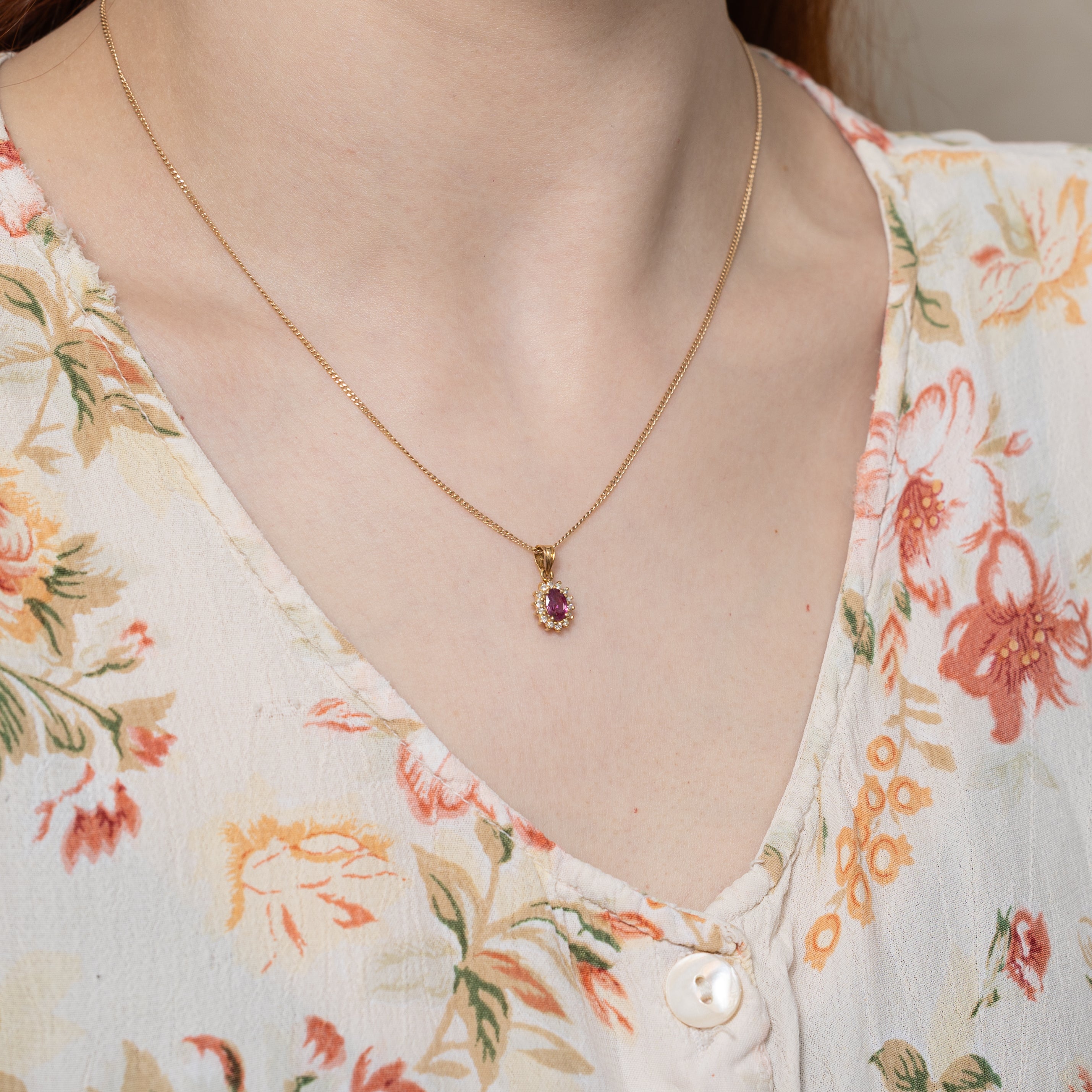 Ruby & Diamond Petal Pendant | 0.50ct | 0.12ctw