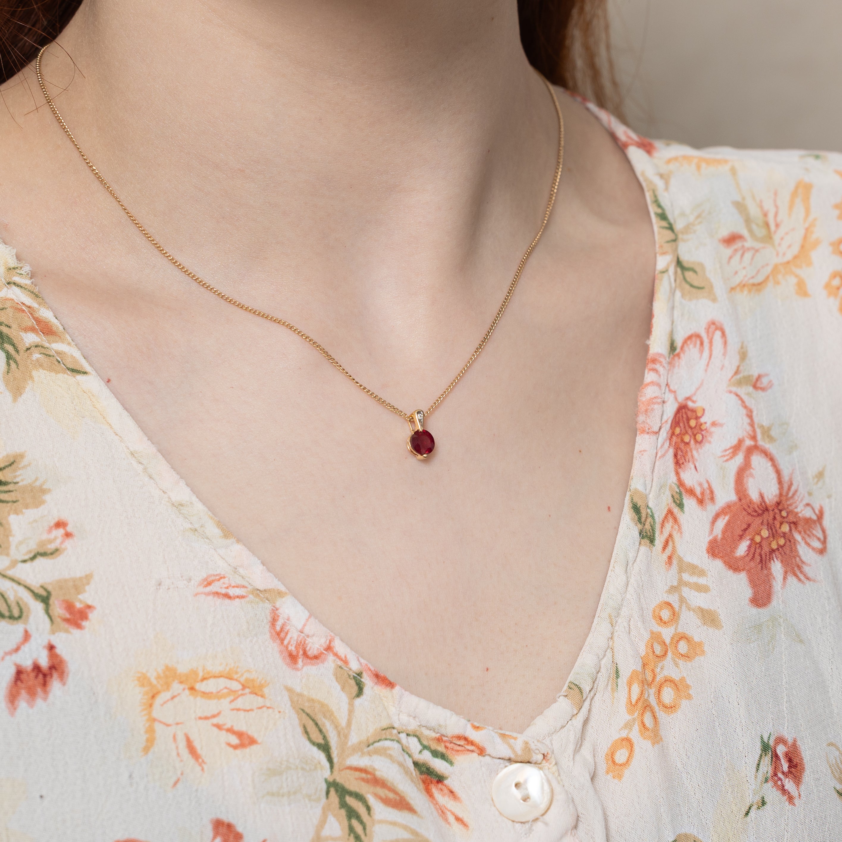 Round Cut Ruby & Diamond Pendant | 1.00ct, 0.01ct