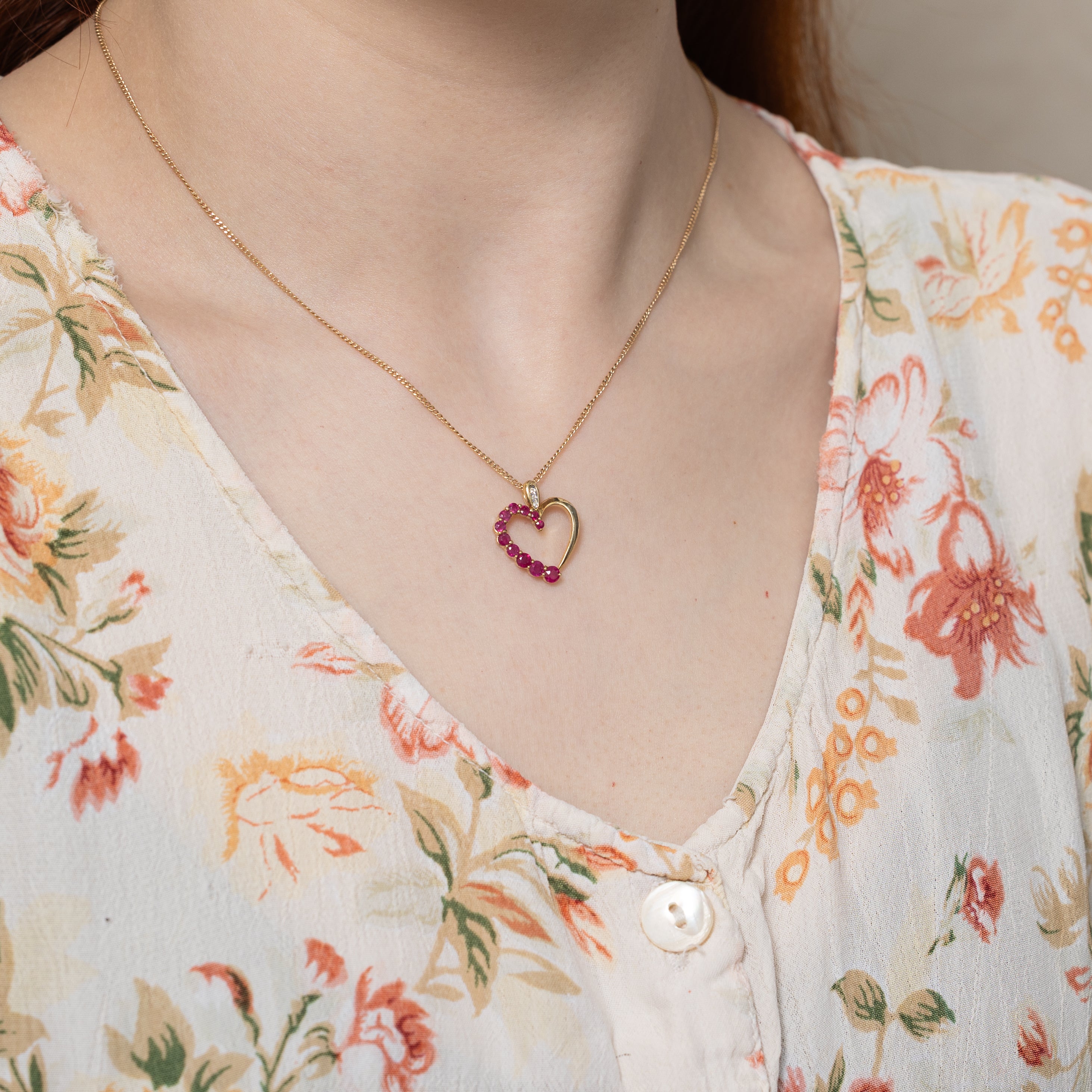 Ruby & Diamond Open Heart Pendant | 0.80ctw, 0.01ctw