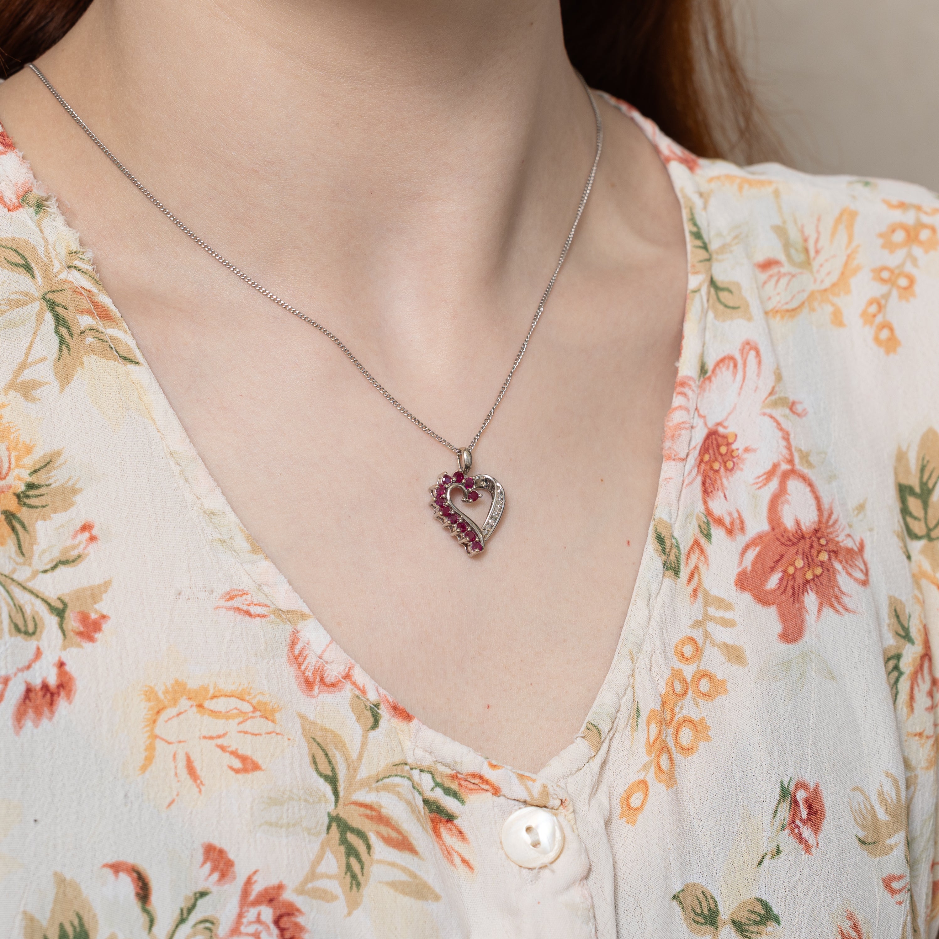 Ruby & Diamond Open Heart Pendant | 0.65ctw, 0.04ctw