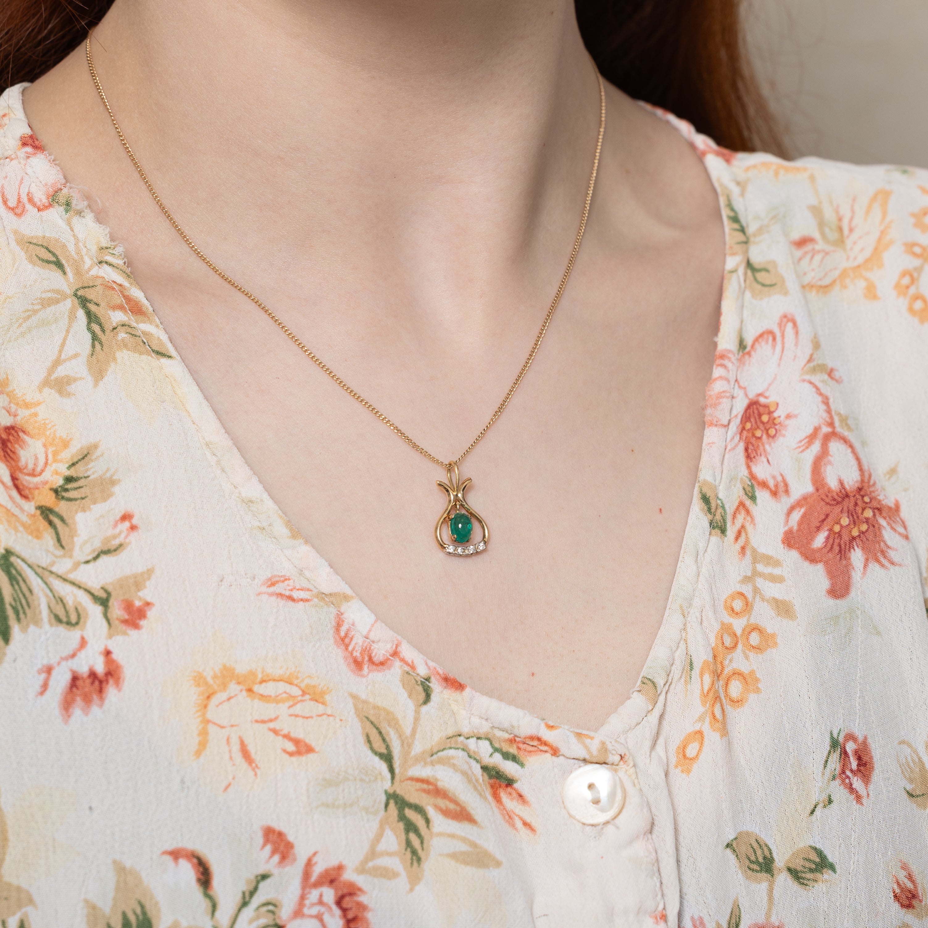 Synthetic Emerald & Diamond Pendant | 0.85ct | 0.04ctw