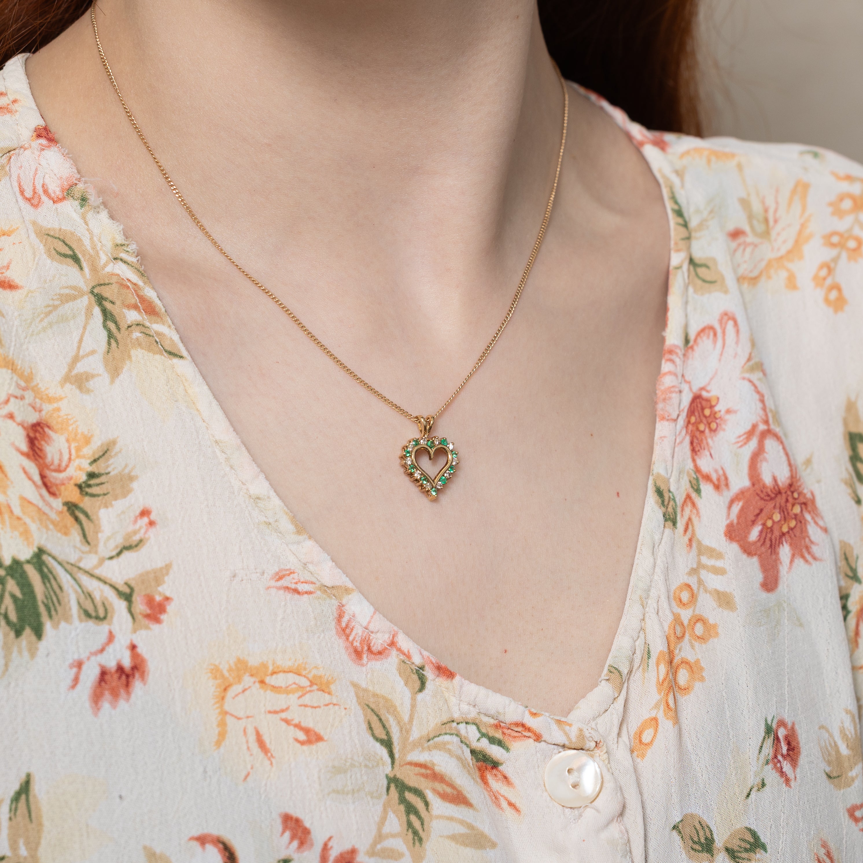 Diamond & Emerald Open Heart Pendant | 0.20ctw, 0.17ctw