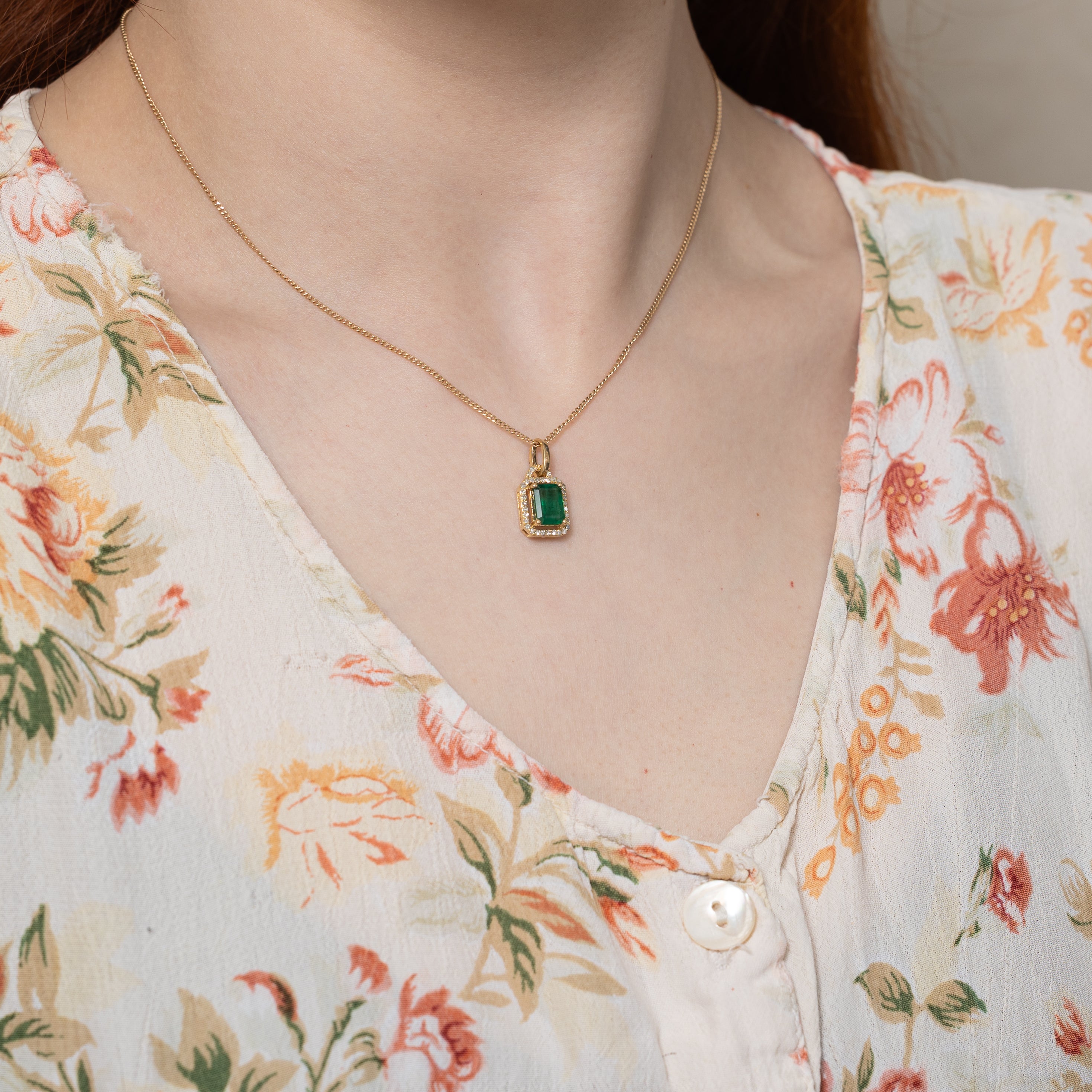 Emerald & Diamond Halo Pendant | 1.45ct | 0.13ctw