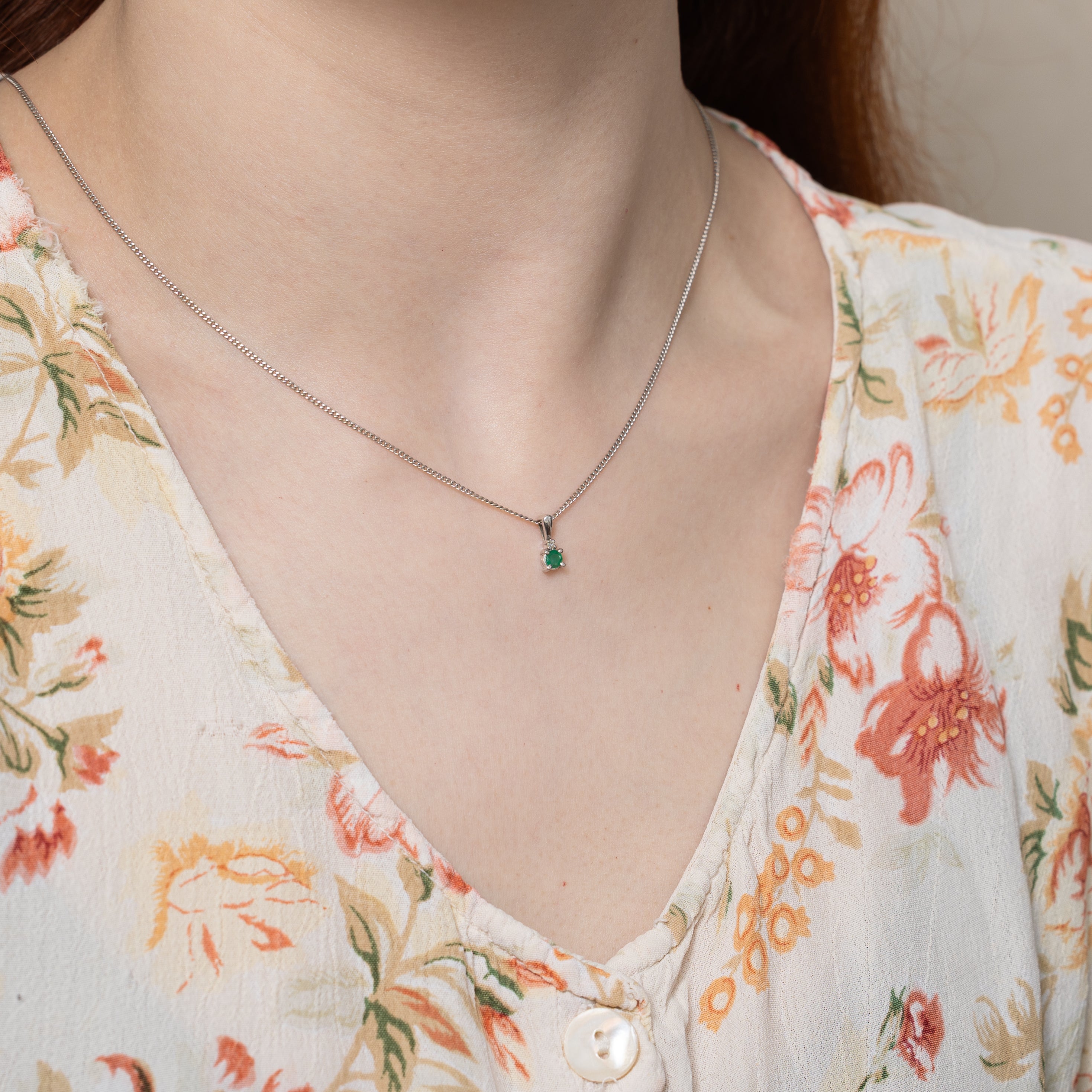 Emerald & Diamond Pendant | 0.12ct, 0.01ct