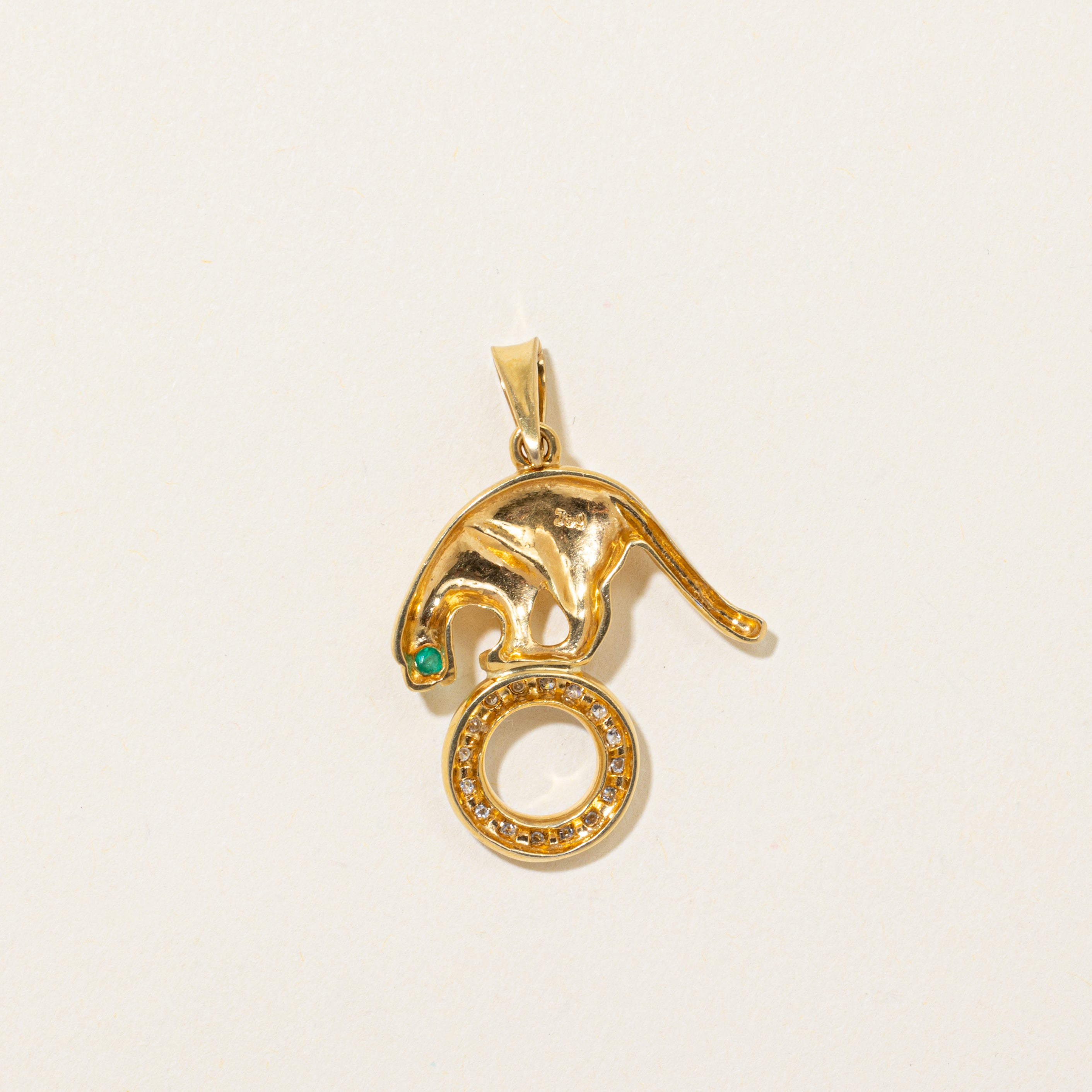Diamond & Emerald Wildcat Pendant | 0.13ctw, 0.03ct
