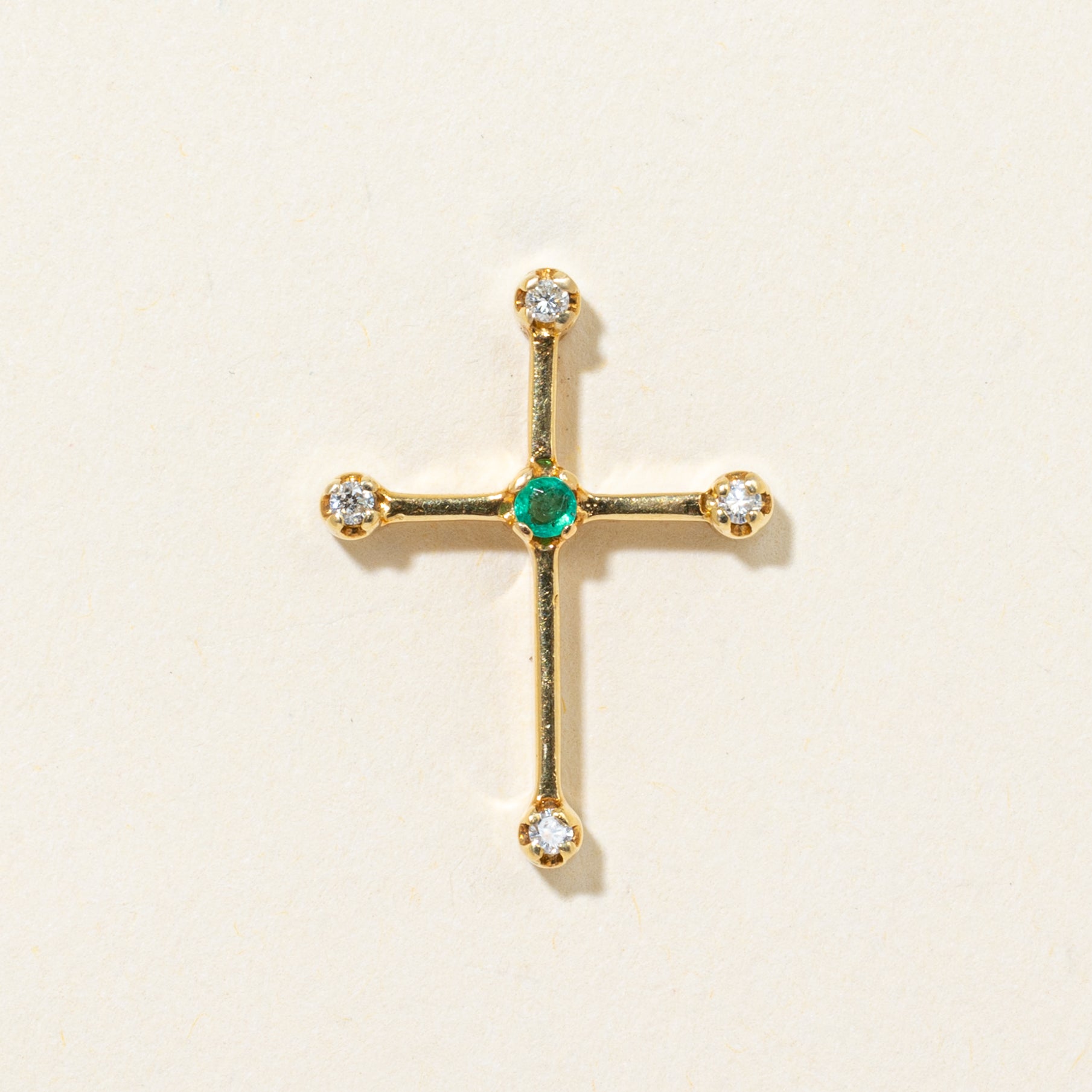 Diamond & Emerald Cross Pendant | 0.08ctw | 0.05ct