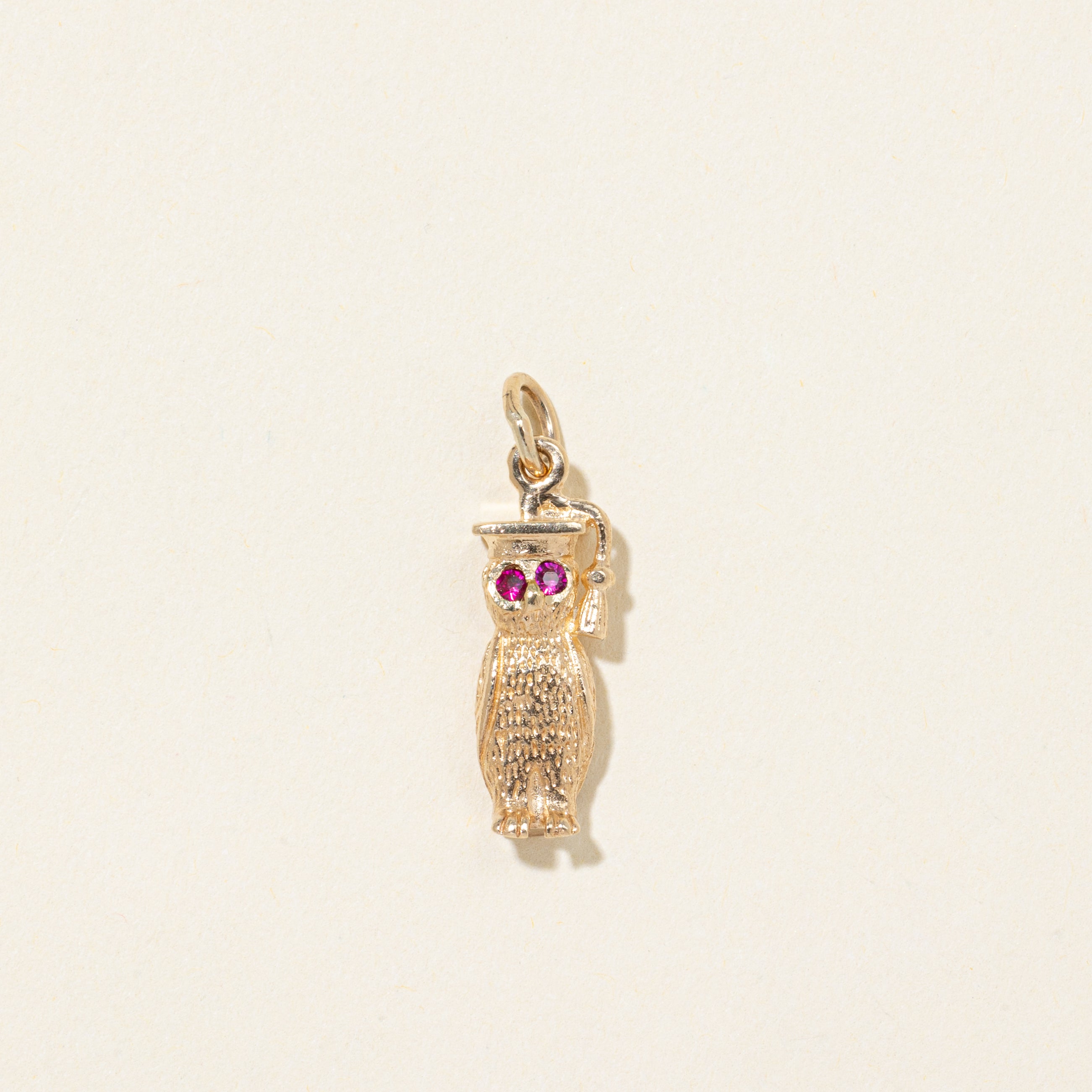 Synthetic Ruby Graduation Owl Charm | 0.05ctw