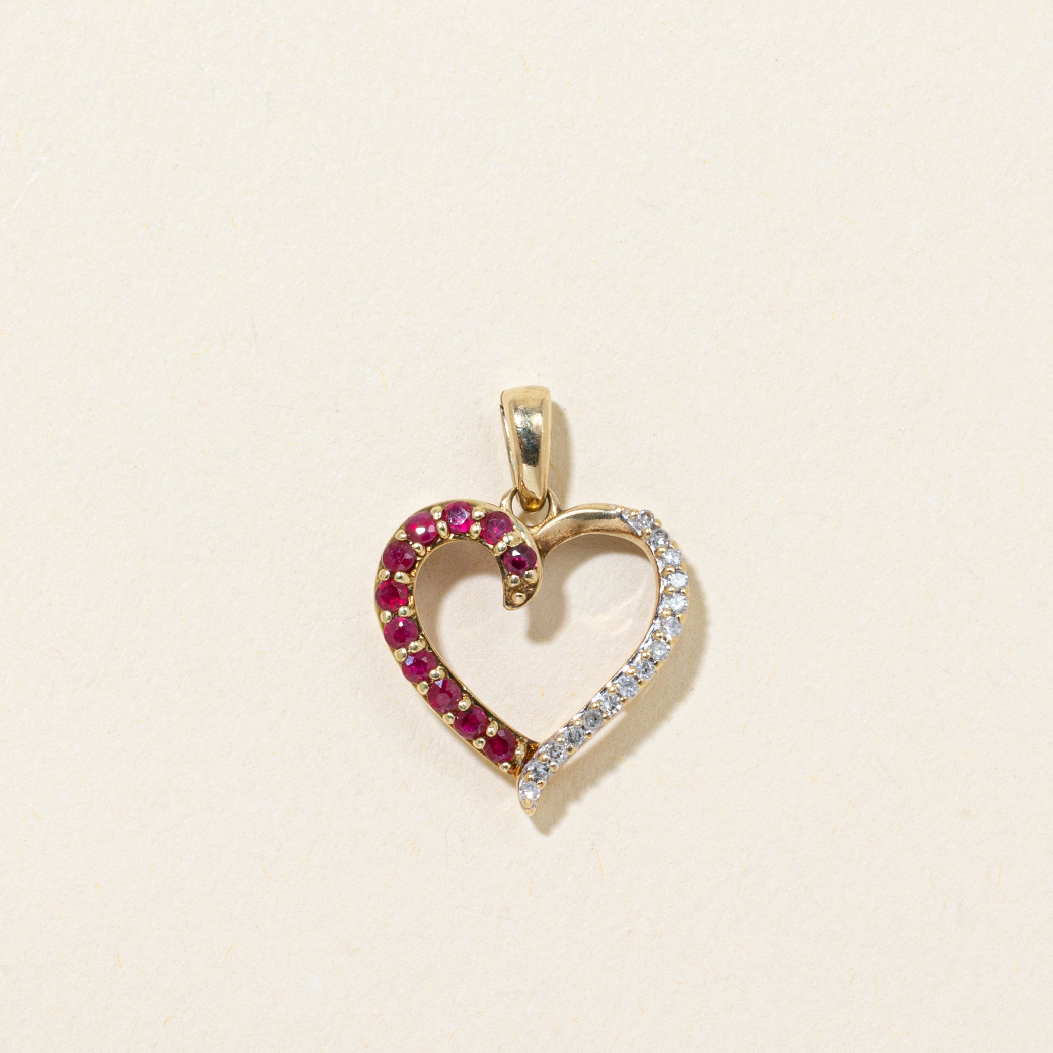 Ruby & Diamond Open Heart Pendant | 0.22ctw, 0.05ctw