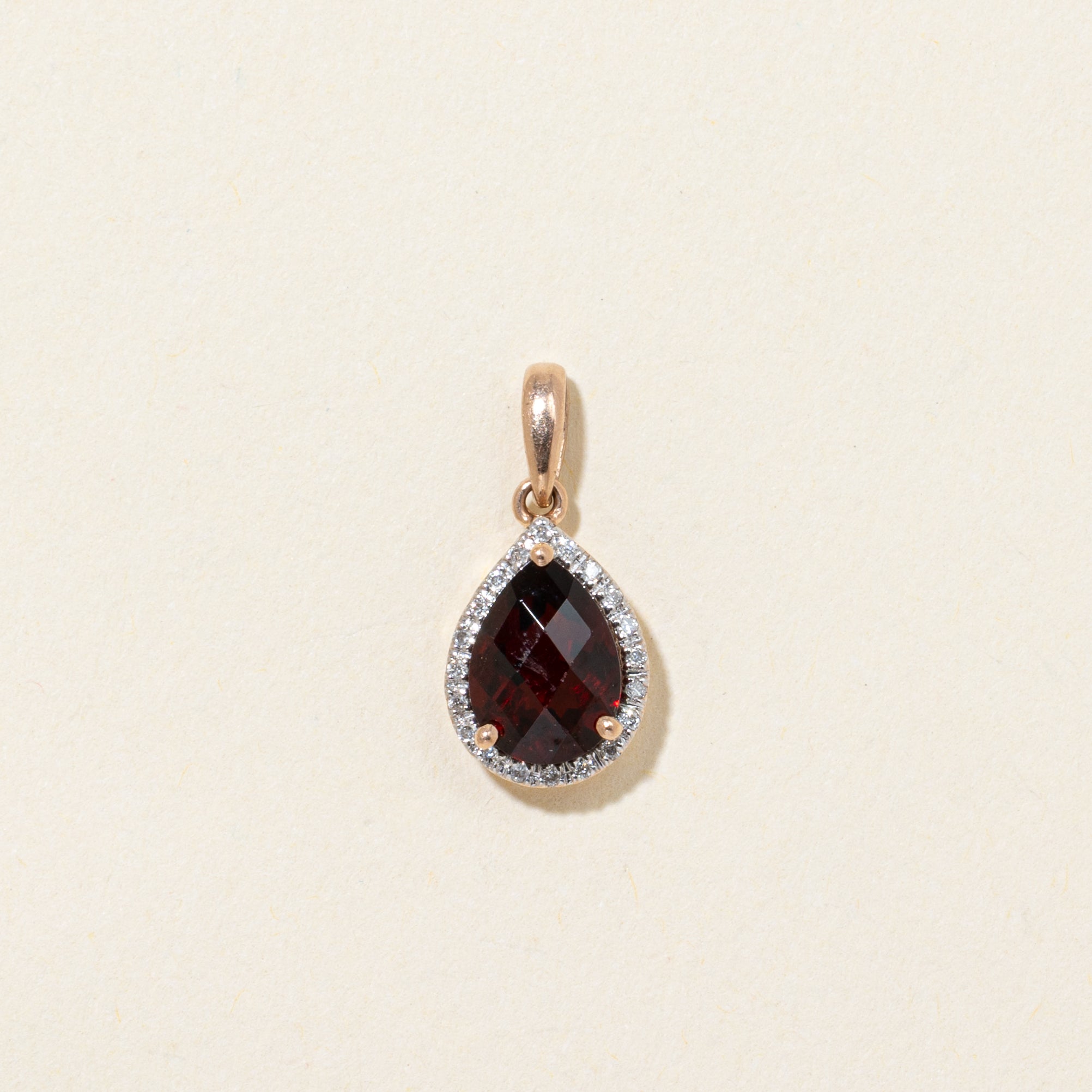 Pear Cut Garnet & Diamond Halo Pendant | 1.25ct | 0.07ctw