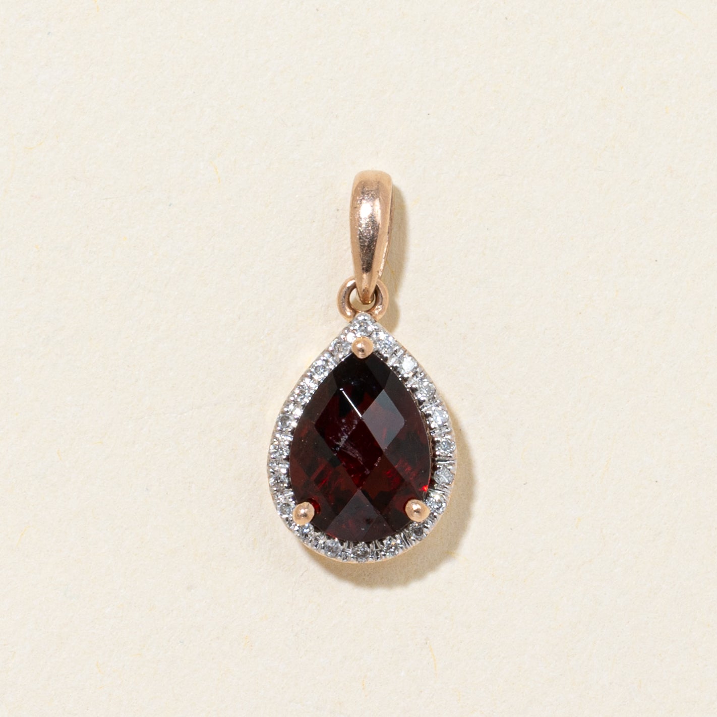 Pear Cut Garnet & Diamond Halo Pendant | 1.25ct | 0.07ctw