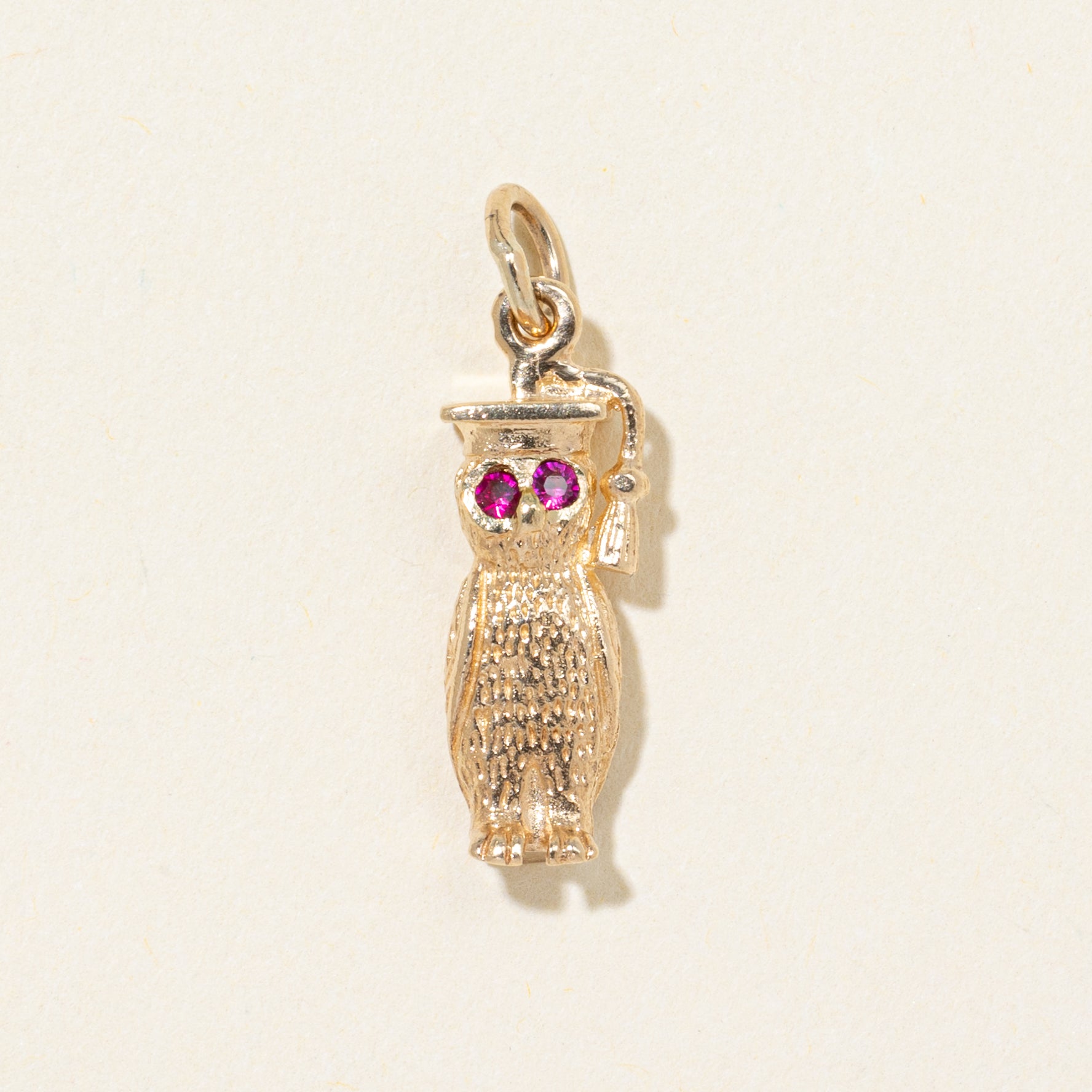 Synthetic Ruby Graduation Owl Charm | 0.05ctw