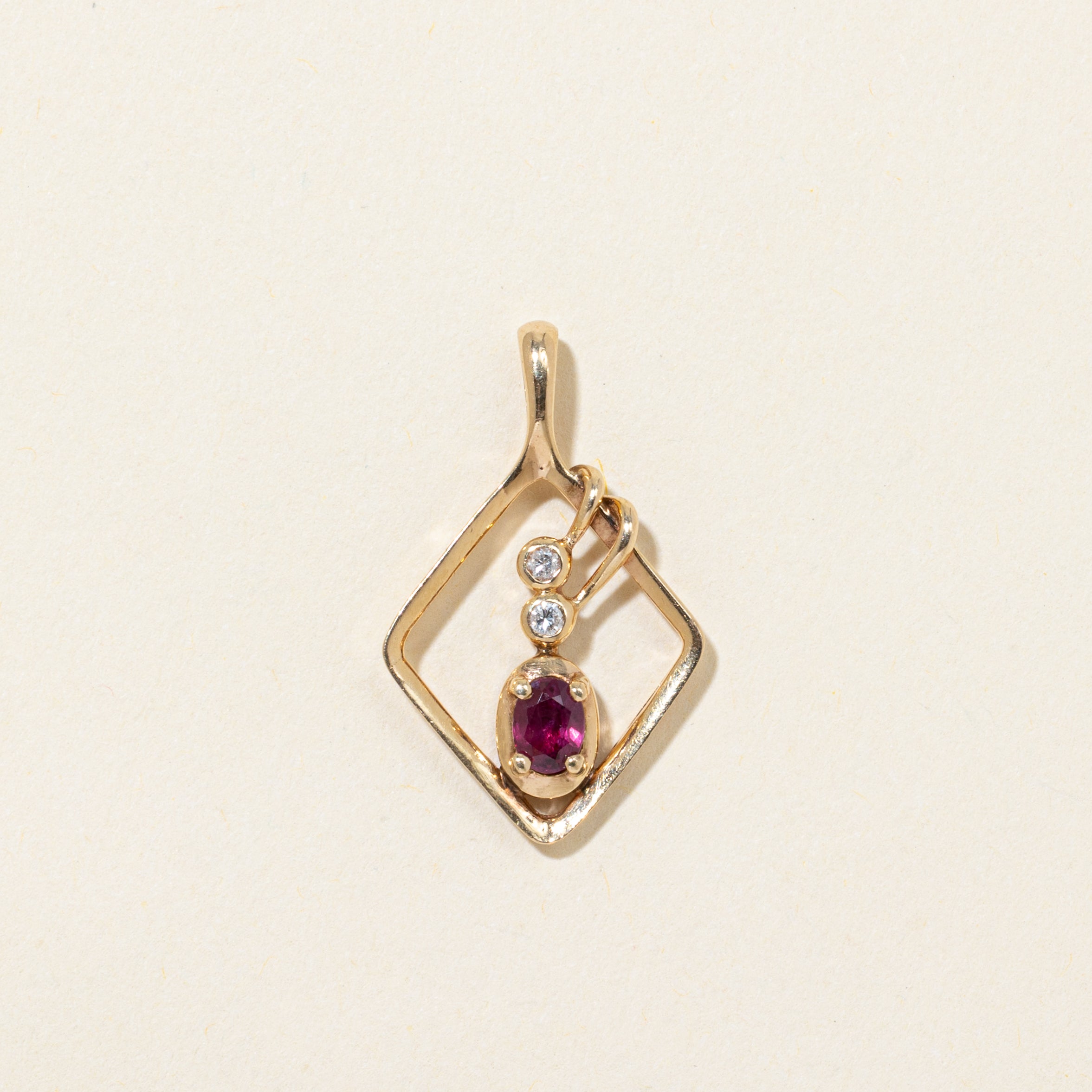 Ruby & Diamond Rhombus Shaped Pendant | 0.22ct, 0.04ctw