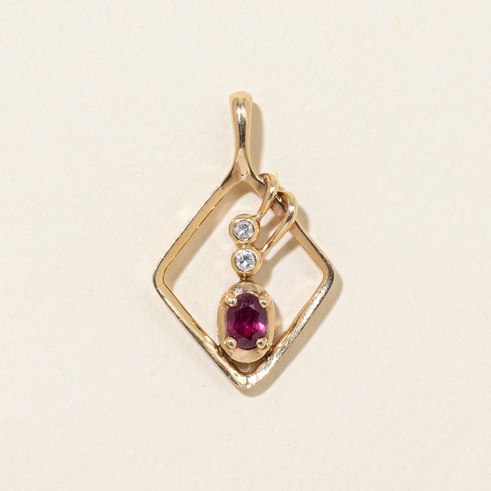 Ruby & Diamond Rhombus Shaped Pendant | 0.22ct, 0.04ctw