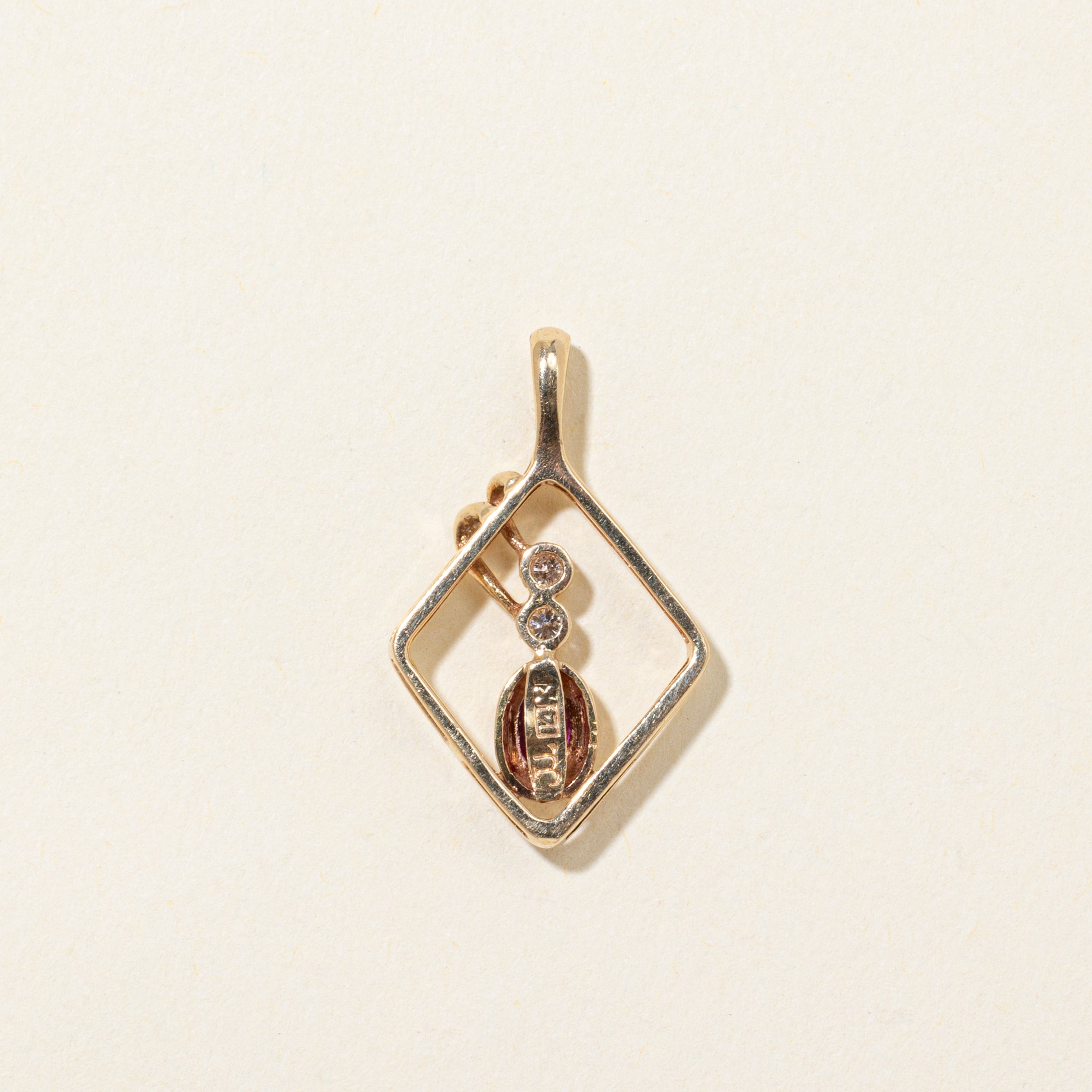 Ruby & Diamond Rhombus Shaped Pendant | 0.22ct, 0.04ctw