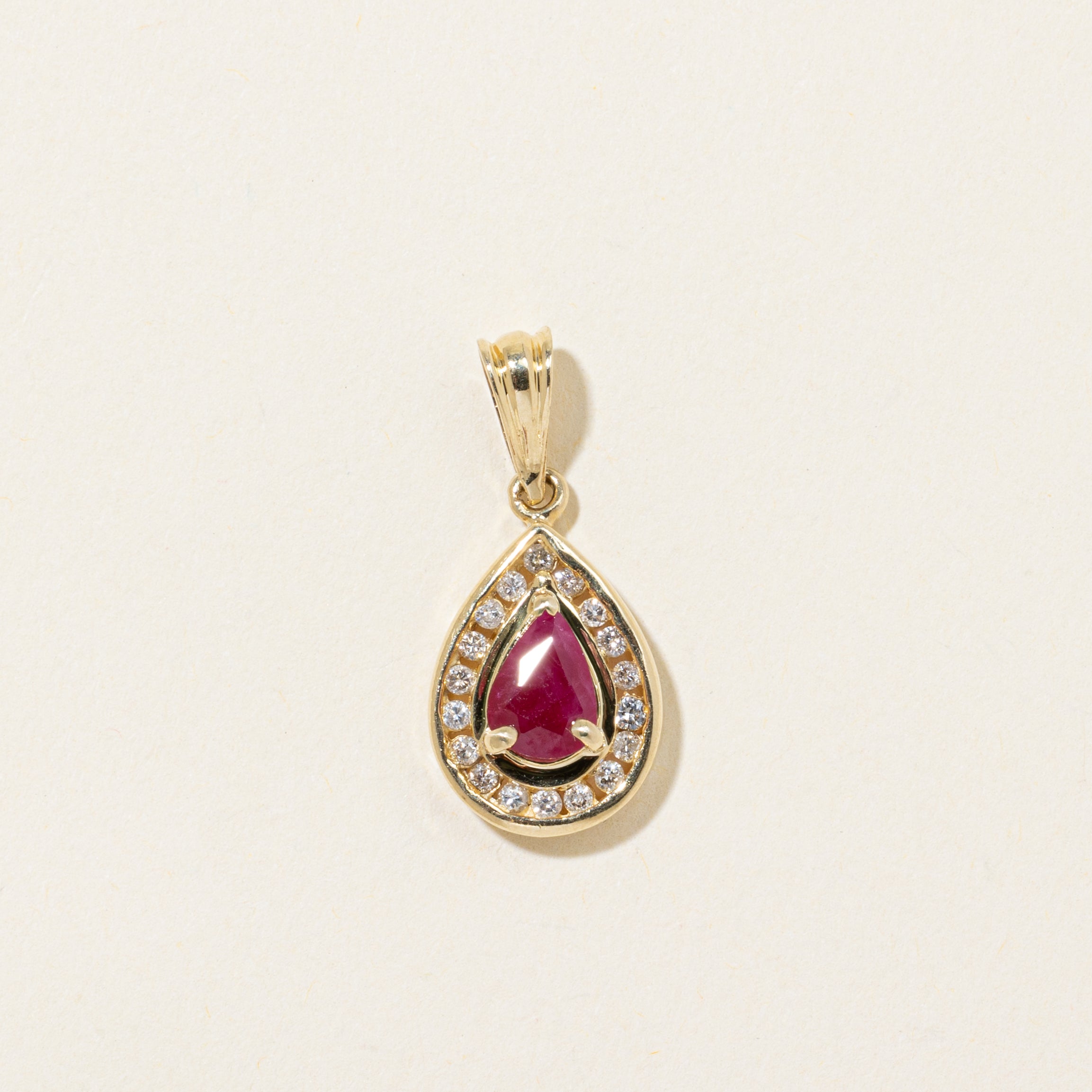 Pear Cut Ruby & Diamond Halo Pendant | 0.90ct, 0.16ctw